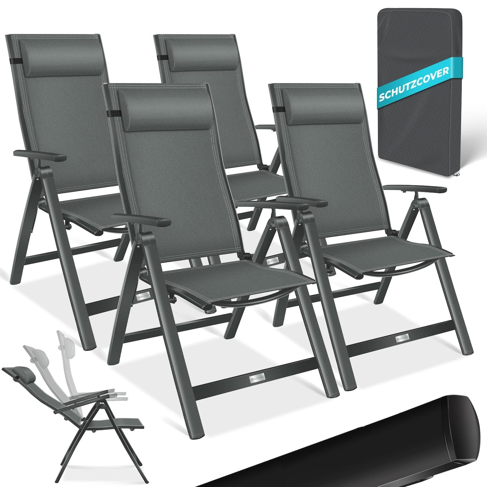 KESSER Aluminium Gartenstuhl 4er Set Hochlehner mit Armlehnen