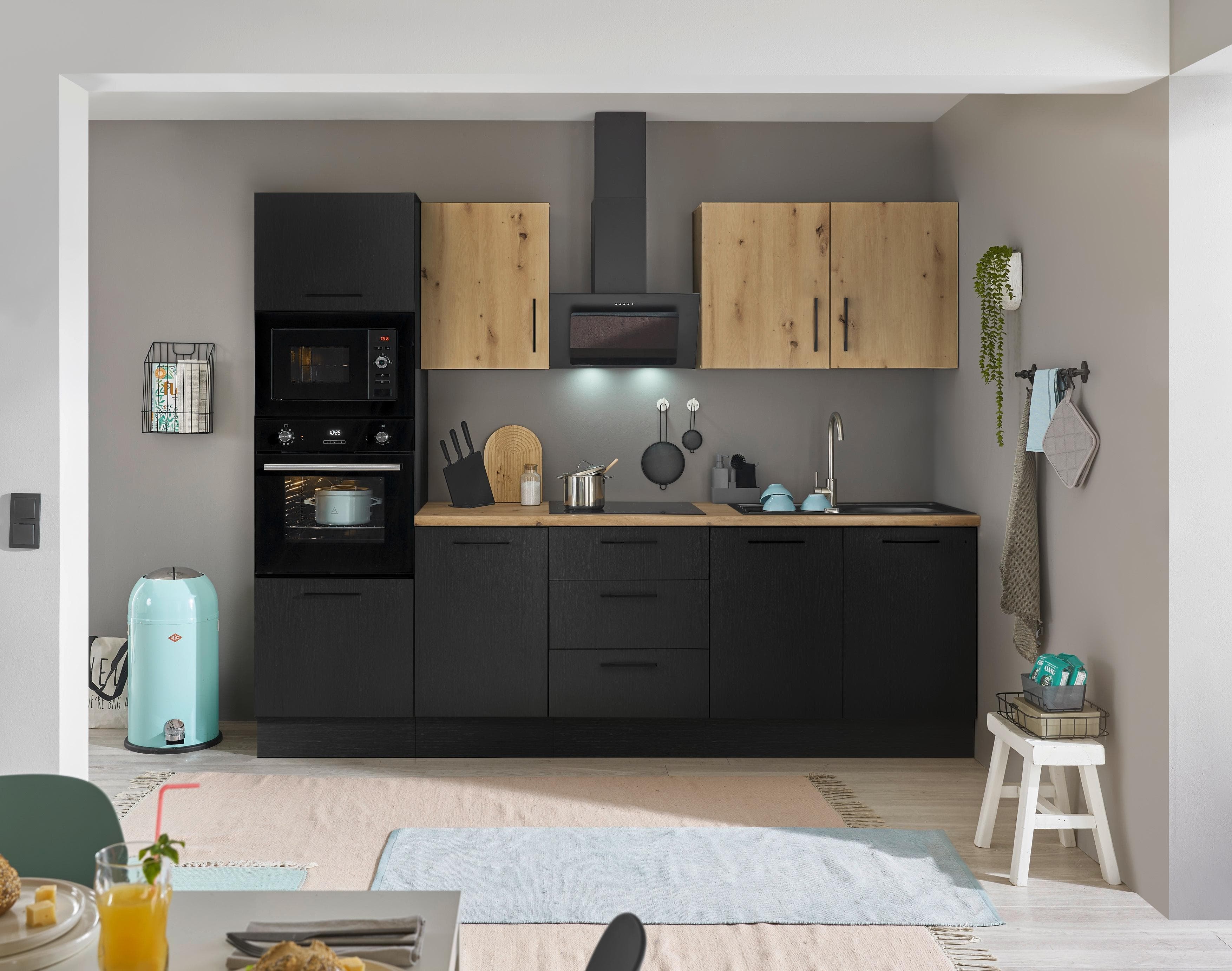 Küchenzeile BASIC BY BALCULINA "Turin" Schwarz mit E-Geräten