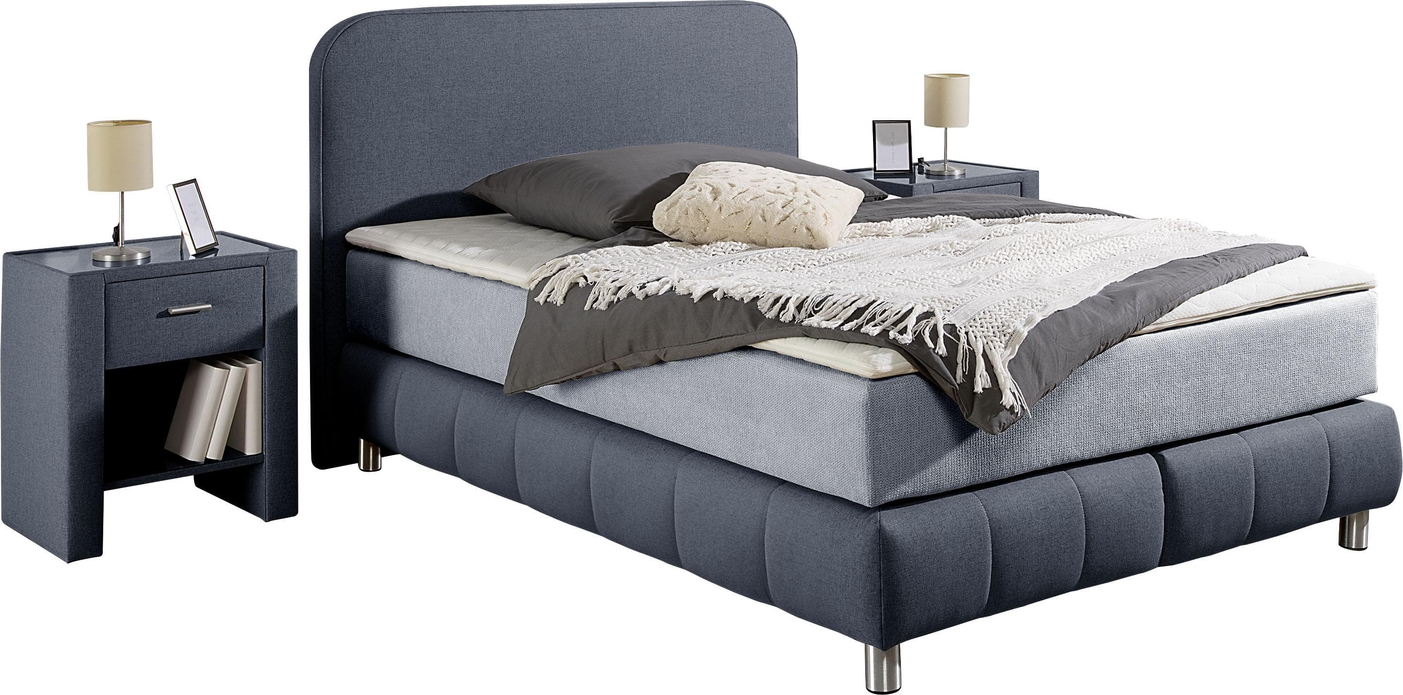 Home Affaire Boxspringbett Cesson Blau mit Topper und 7-Zonen Matratze