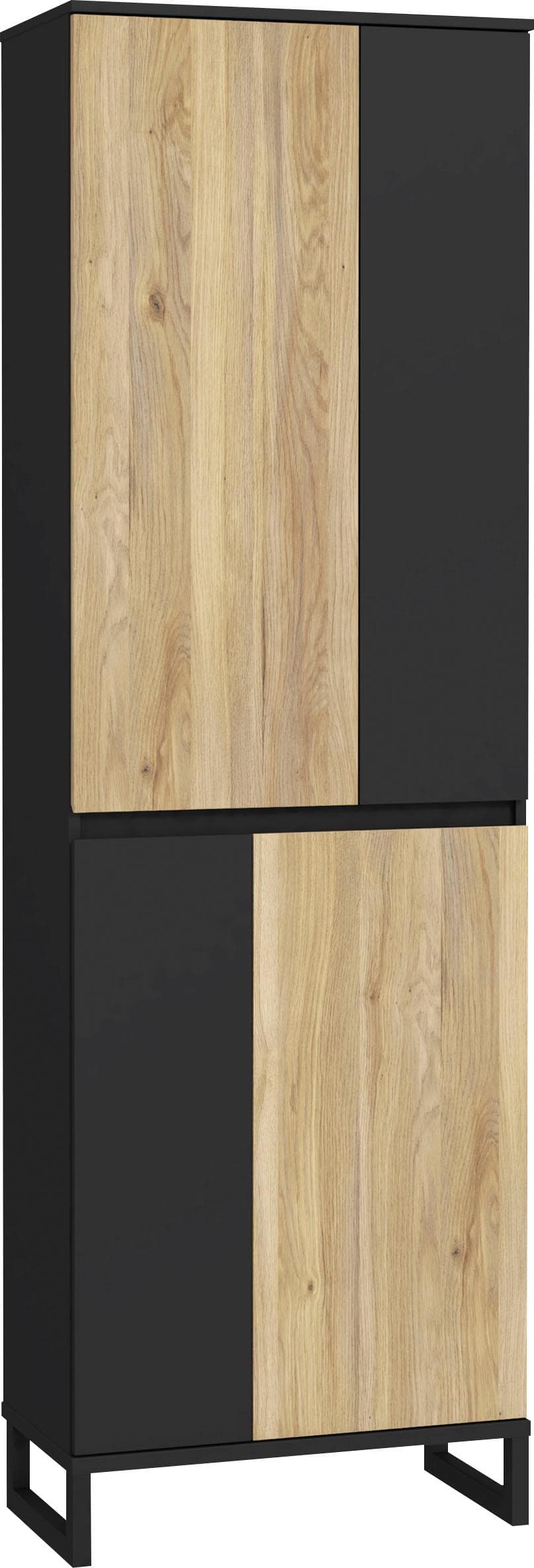 FORTE Garderobenschrank Quayle Schwarz/Braun mit 4 Böden