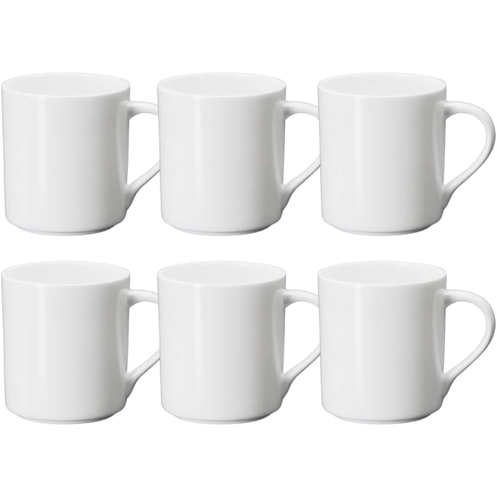 Wilmax Porzellan Kaffeetassen 6er Set – 320 ml Teetassen mit Griff