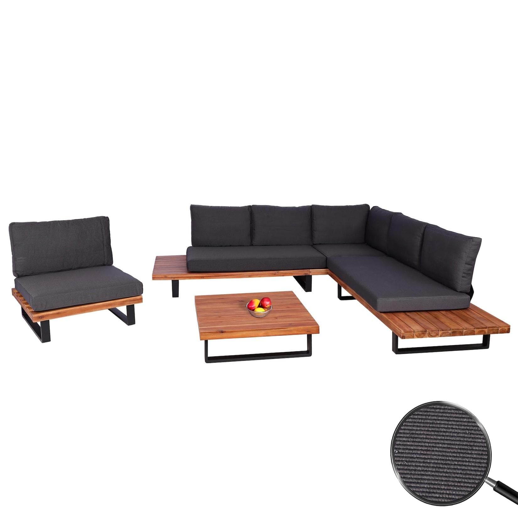 MCW Garten-Garnitur Lounge-Set Akazie Aluminium Braun Grau