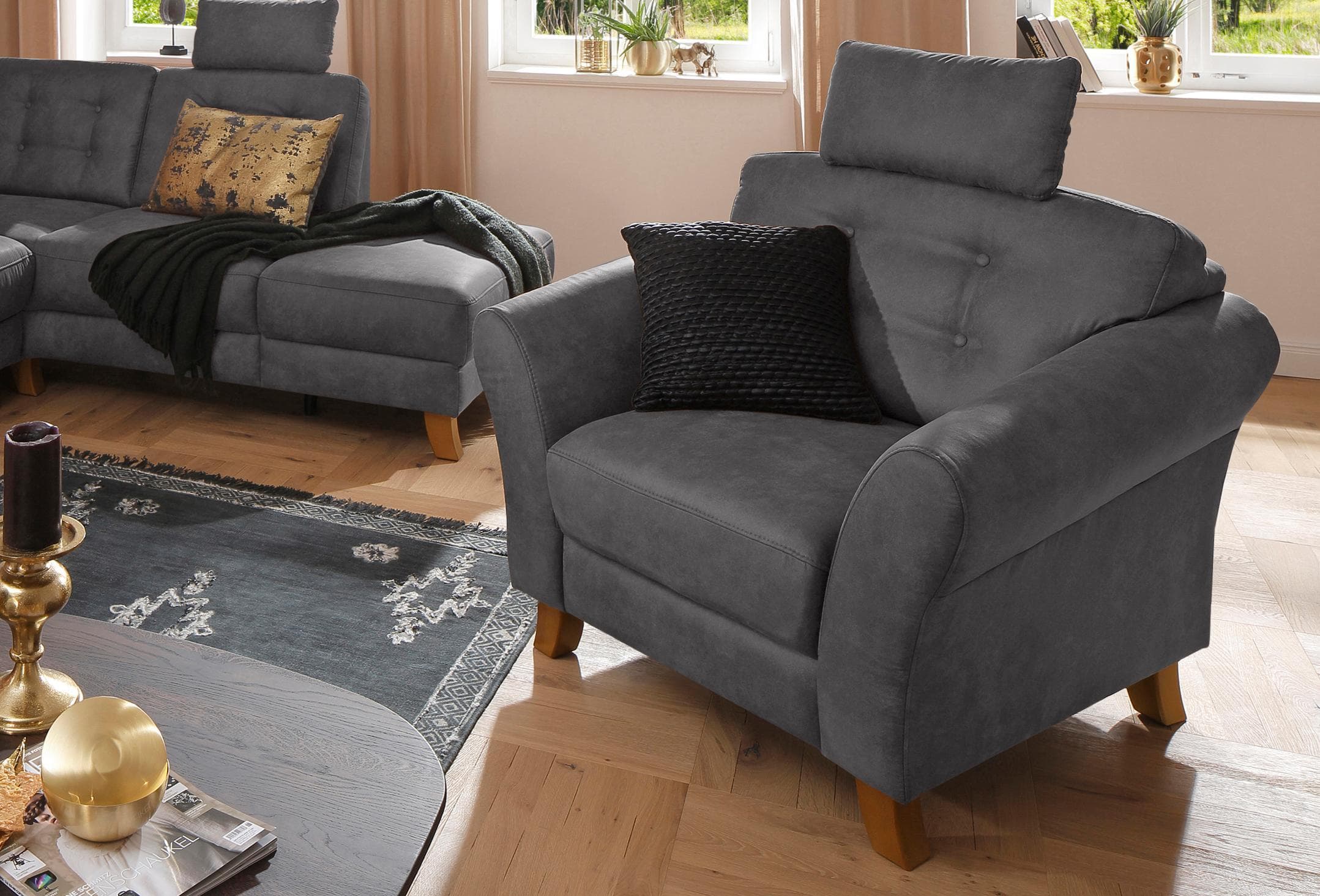 Home Affaire Sessel Trondheim Grau Knopfheftung Microfaser