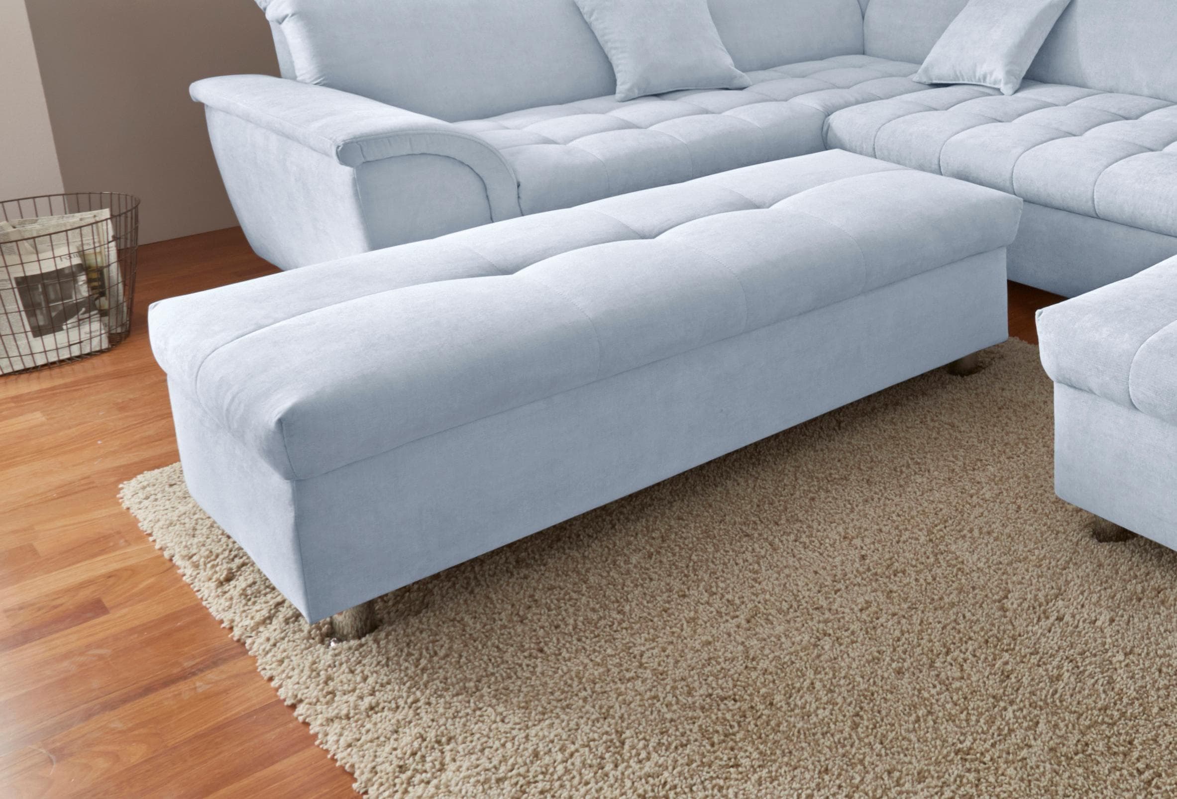 DOMO COLLECTION Franzi Hocker mit Stauraum Blau Chenille