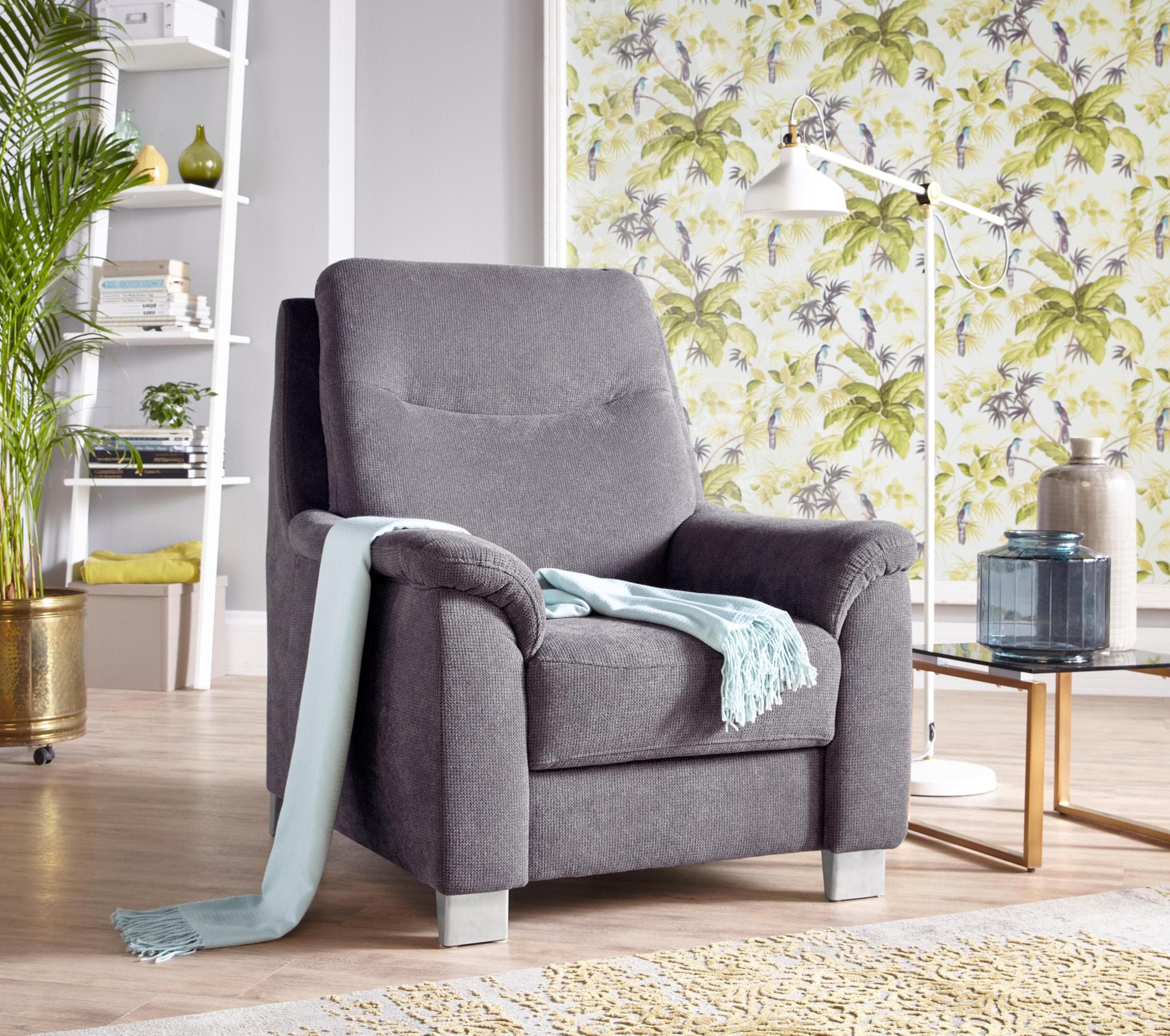 SIT & MORE Sessel Boccaccio Grau Kunstleder Microfaser mit Kopfteilverstellung