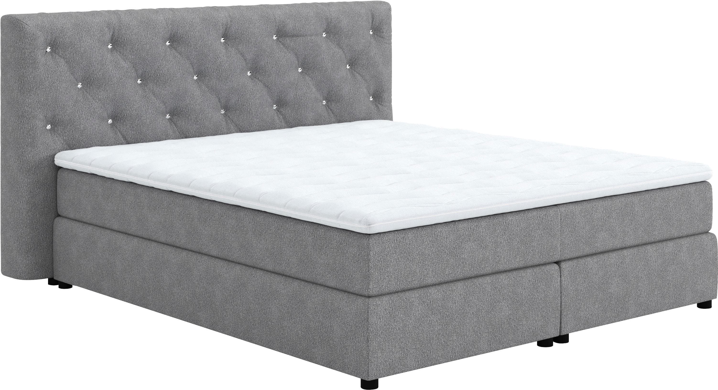 COTTA Boxspringbett Castle Grau mit Strasssteinen und Topper