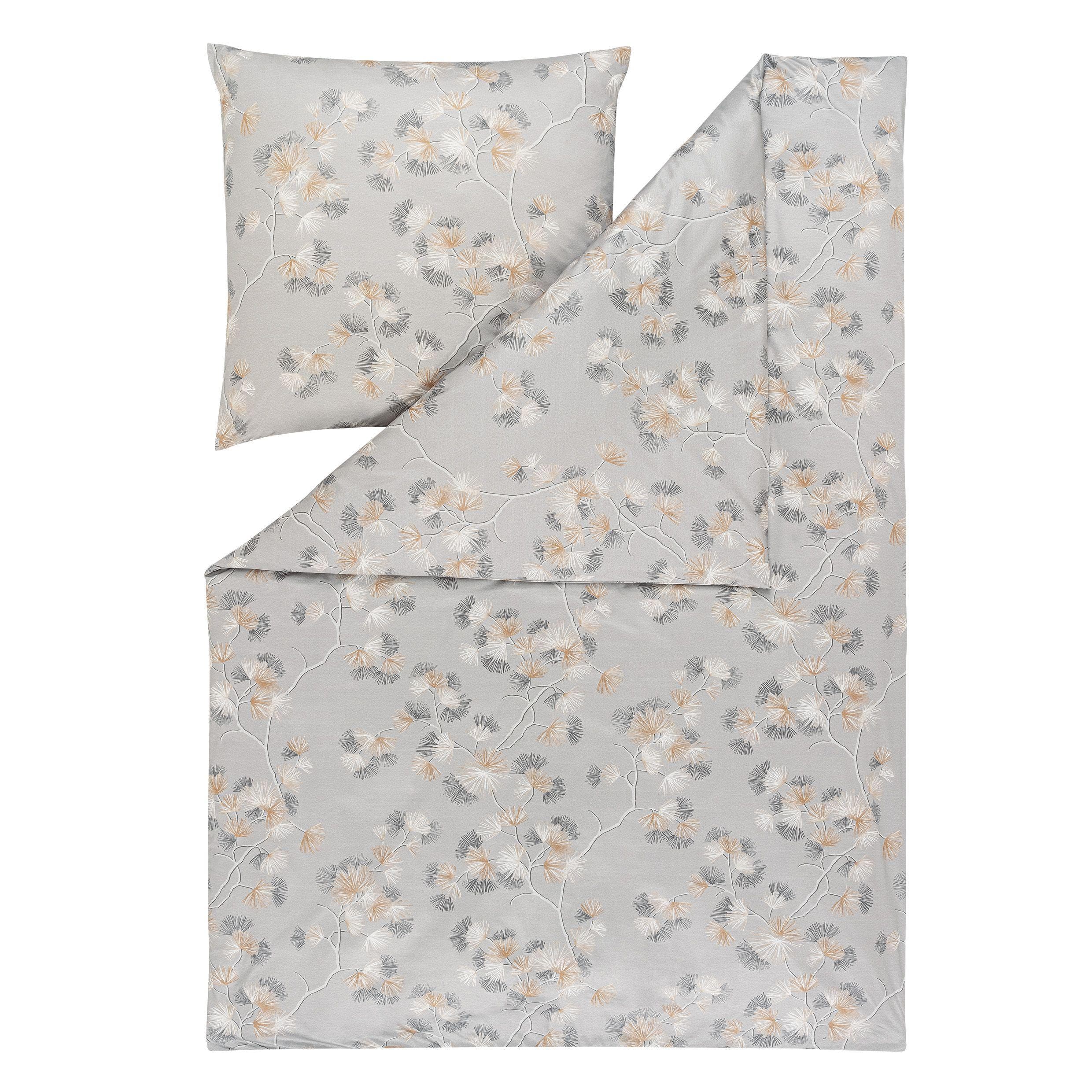 Estella Mako Jersey Bettwäsche: Grau mit Blätter-Äste Design, 2-Teilig