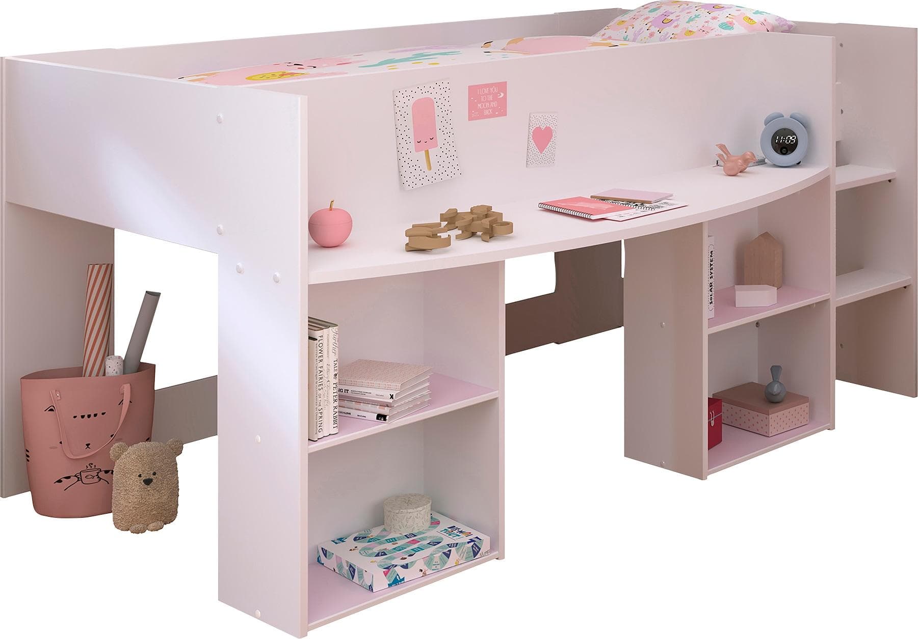 Hochbett Pirouette in Weiß mit Rosa oder Grau