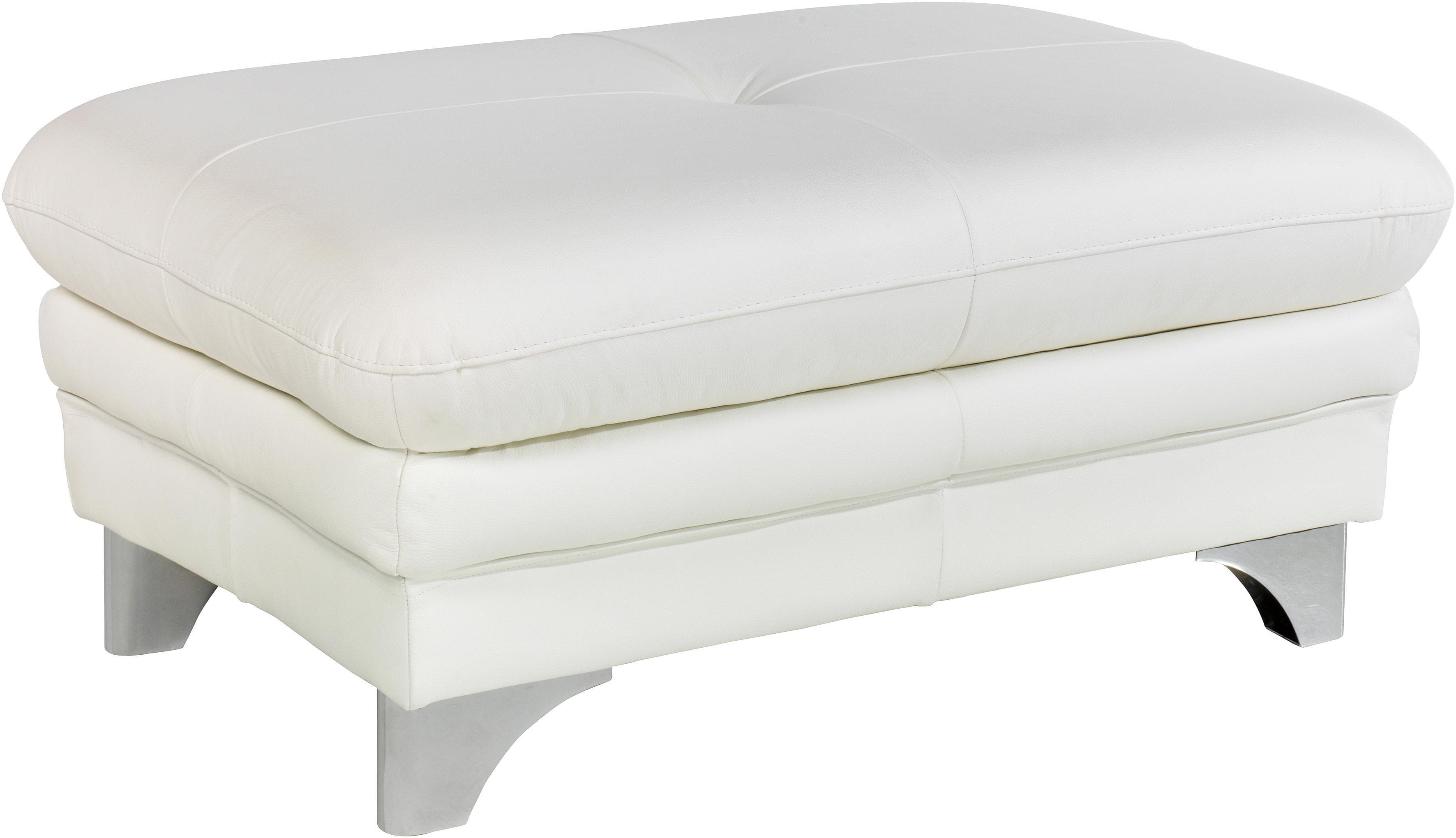 COTTA Hocker Enterprise Altweiß Leder Polsterhocker mit Chromoptik-Füßen