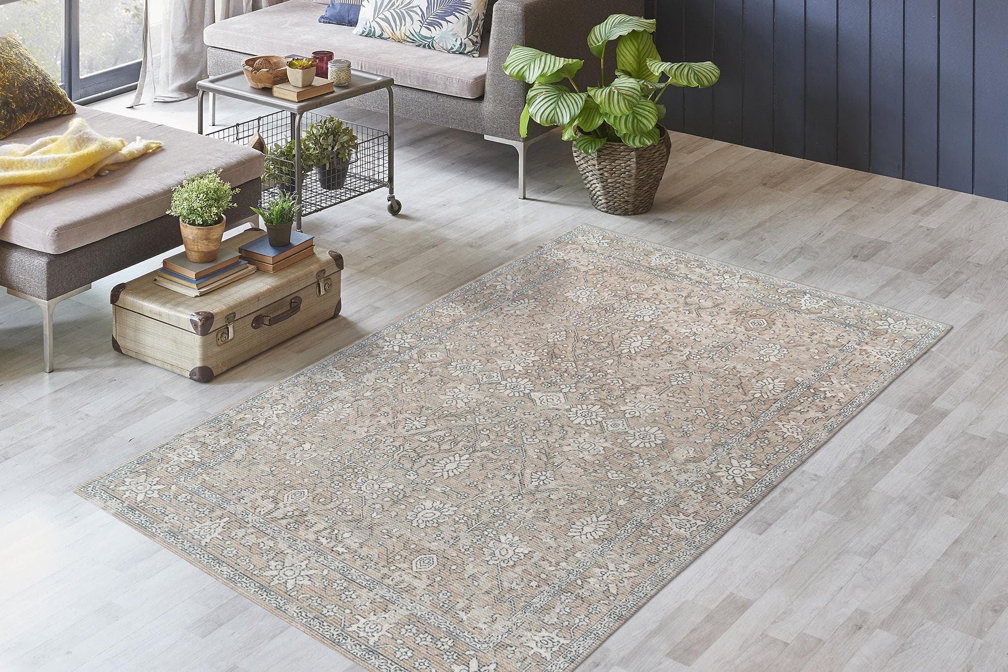 Kayoom Teppich Perry 125 Beige Vintage Optik Baumwolle