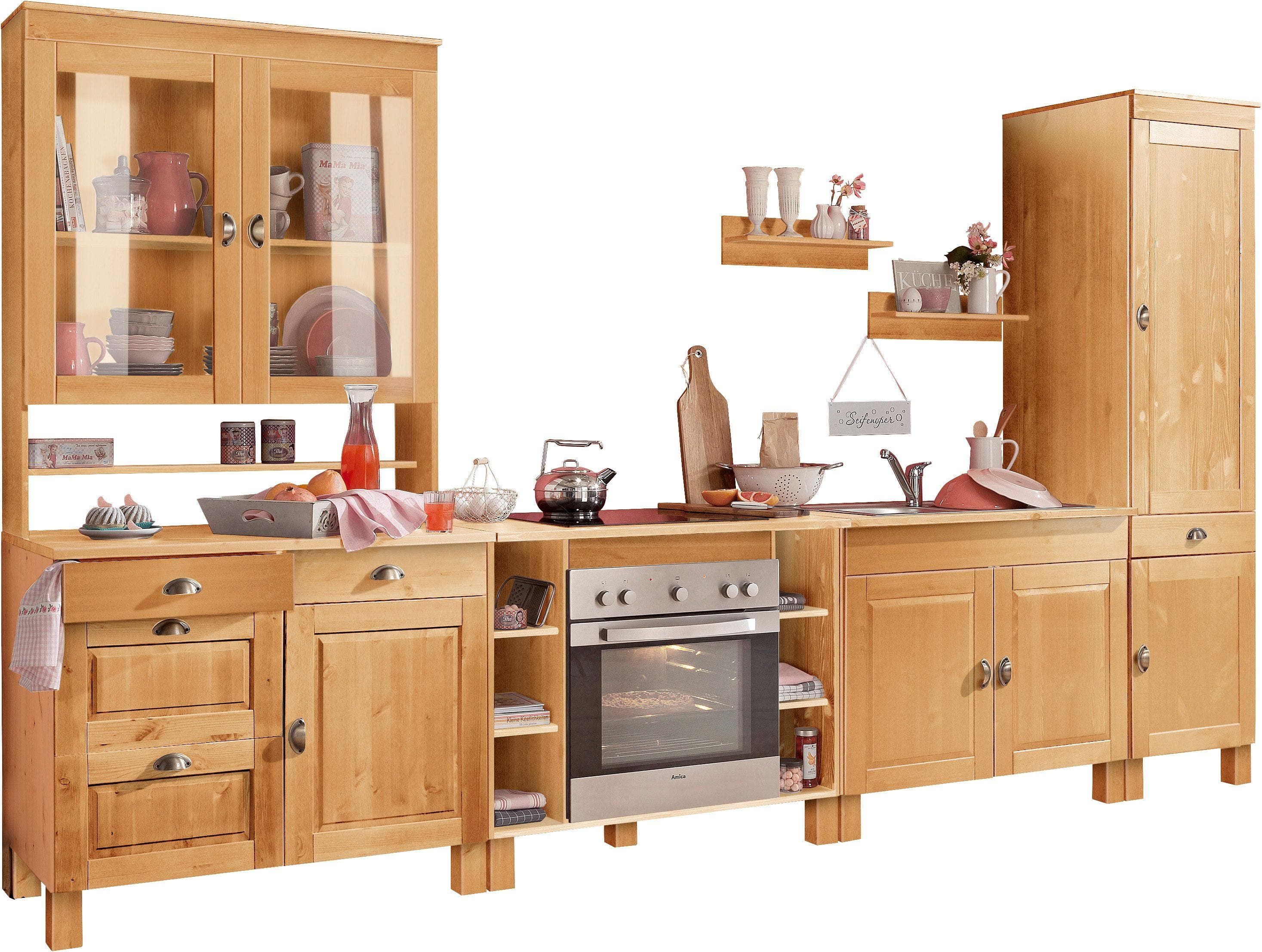 HOME AFFAIRE Oslo Küchenzeile Komplettküche Beige Massivholz