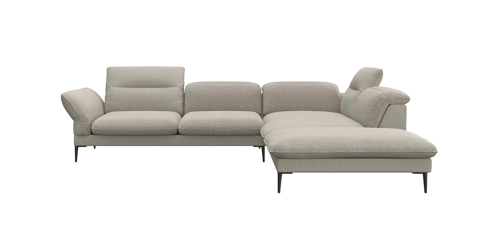 FLEXLUX Ecksofa Salino Beige mit Ottomane und Verstellfunktion
