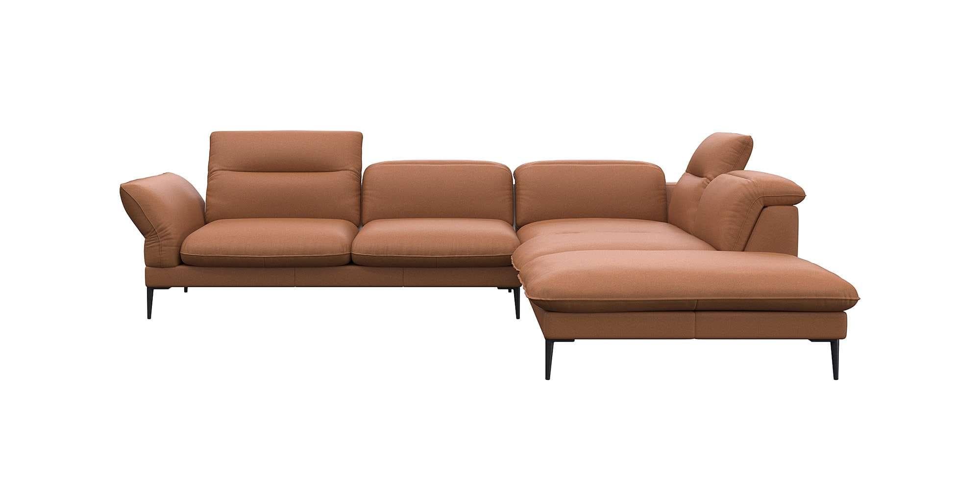 Flexlux Ecksofa Salino mit Ottomane - Modern Cognac Brown