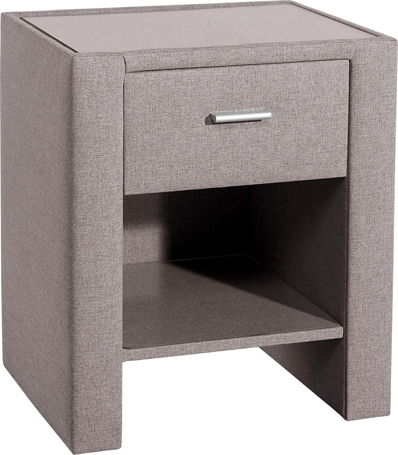 Home Affaire Nachttisch Beige Glasplatte mit Schubkasten