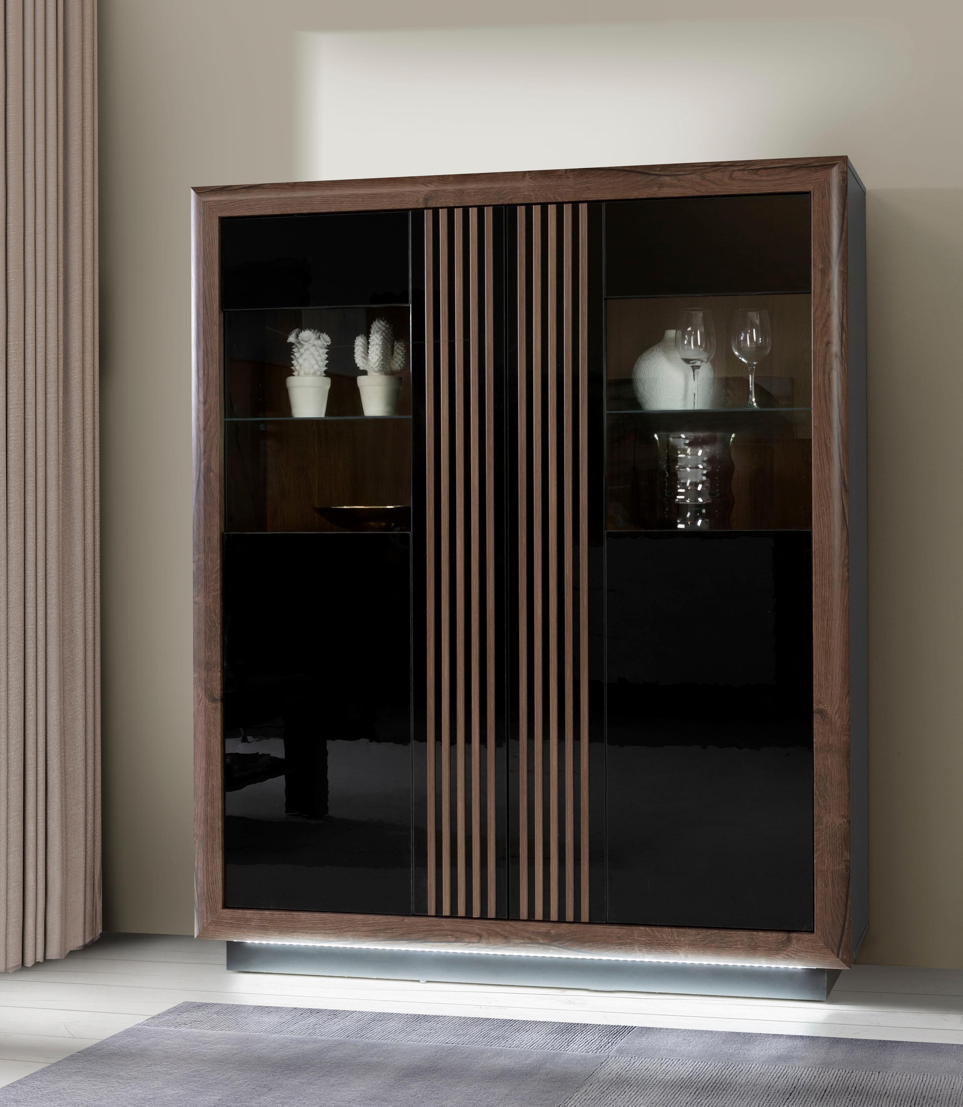 Highboard FORTE Savona Schwarz Hochglanz mit LED-Beleuchtung