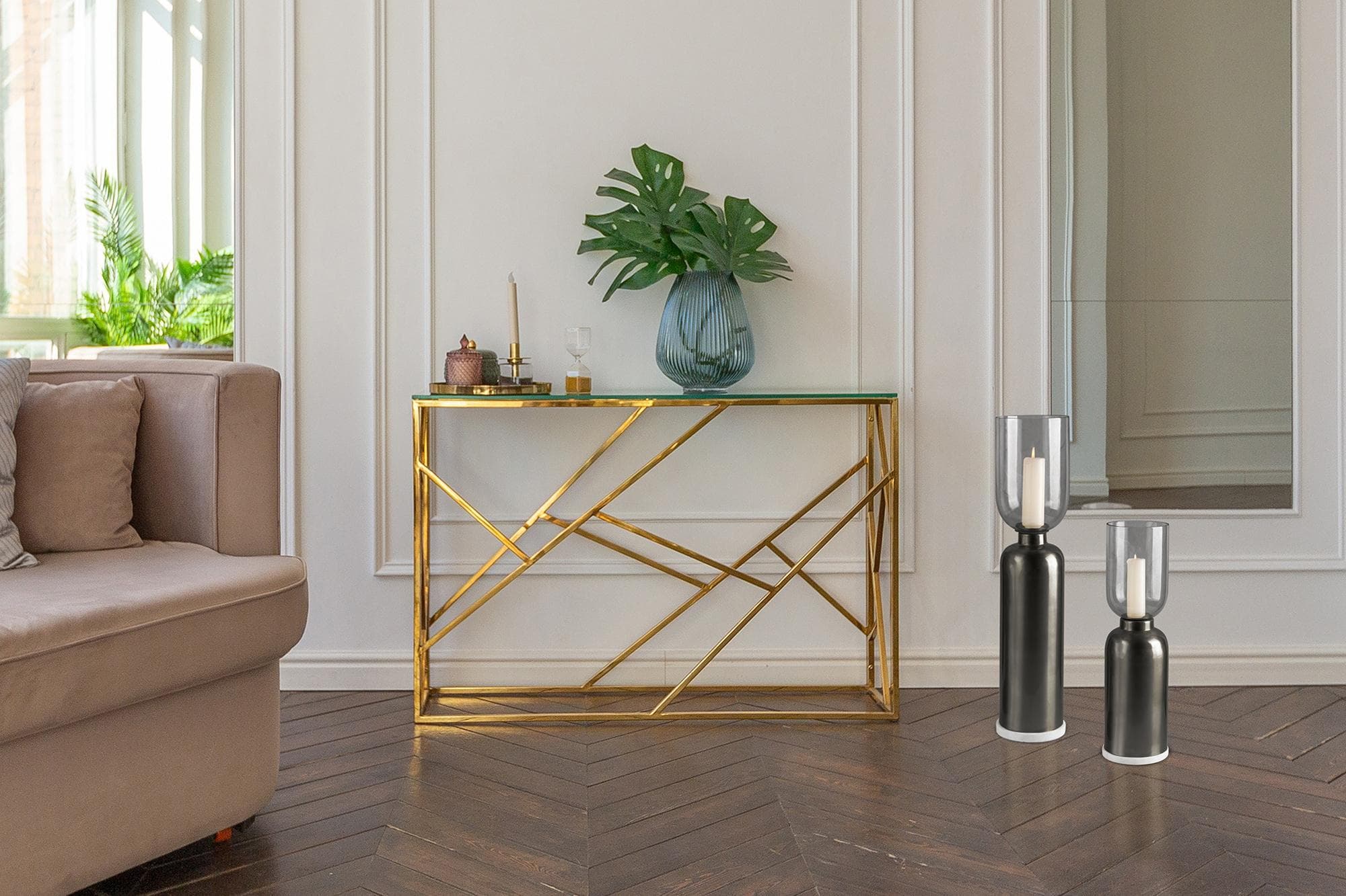 Kayoom Kerzenhalter Shanti Gold Schwarz Metall Marmor Sockel