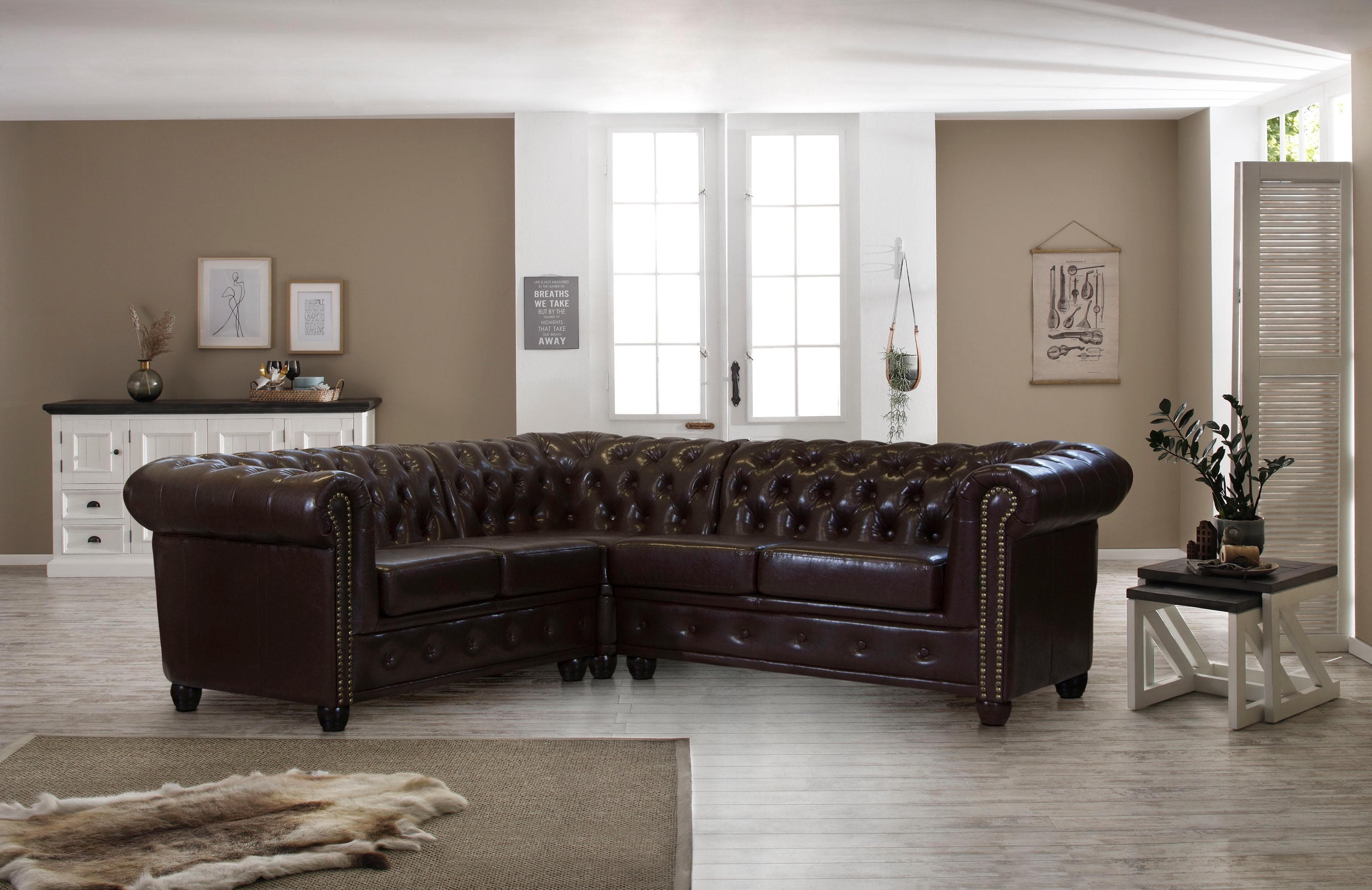 Leder-Chesterfield Sofa in L-Form