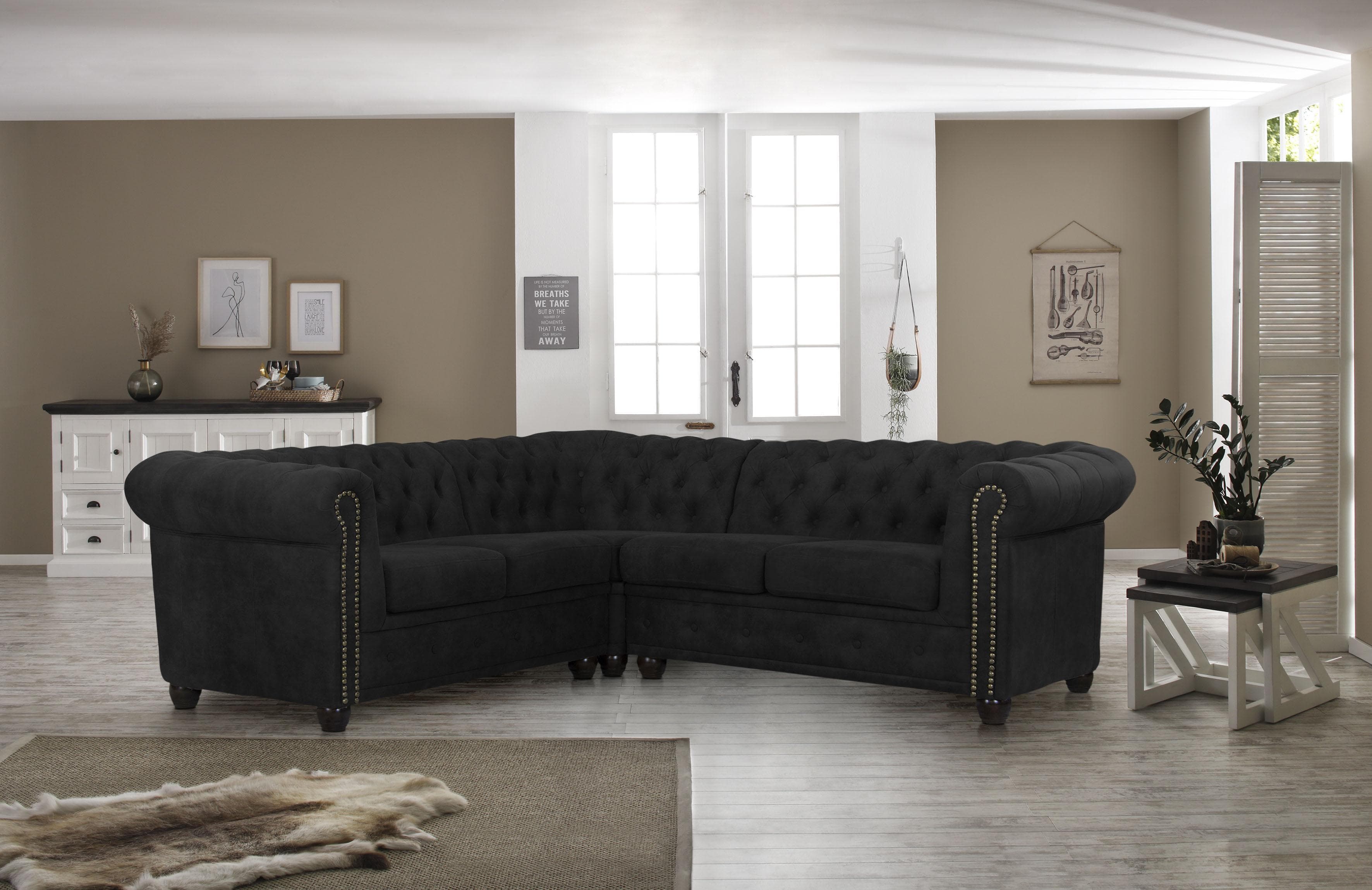 HOME AFFAIRE Chesterfield-Sofa L-Form Anthrazit Microfaser