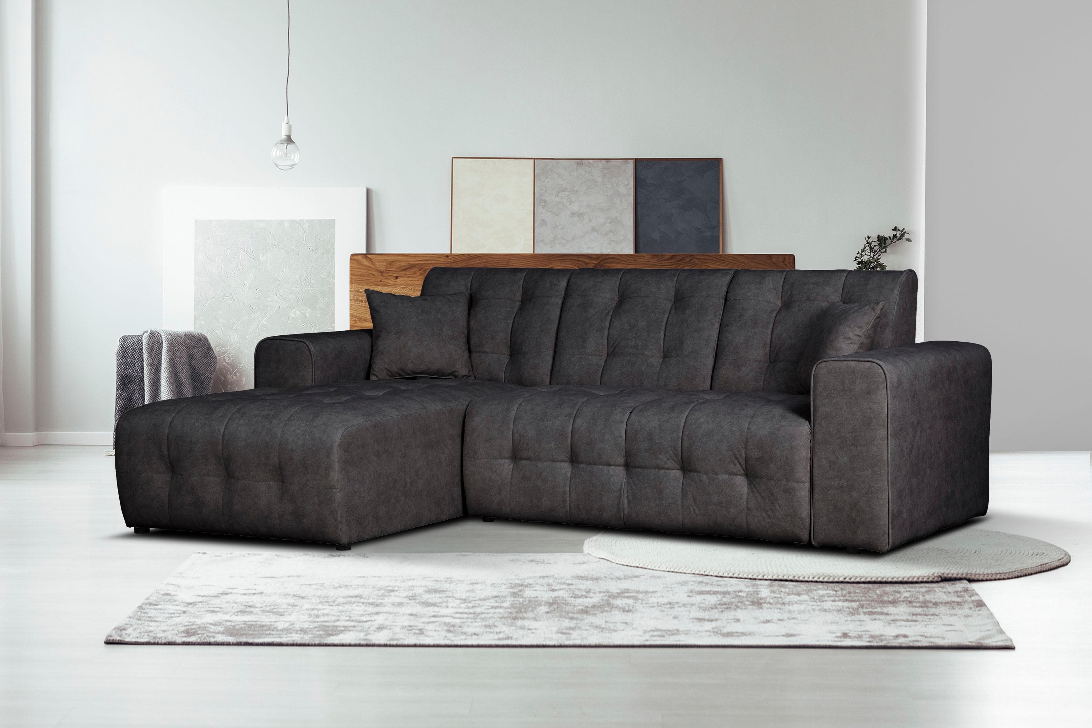 HOME AFFAIRE Ecksofa Nosia L-Form Schwarz mit Zierkissen
