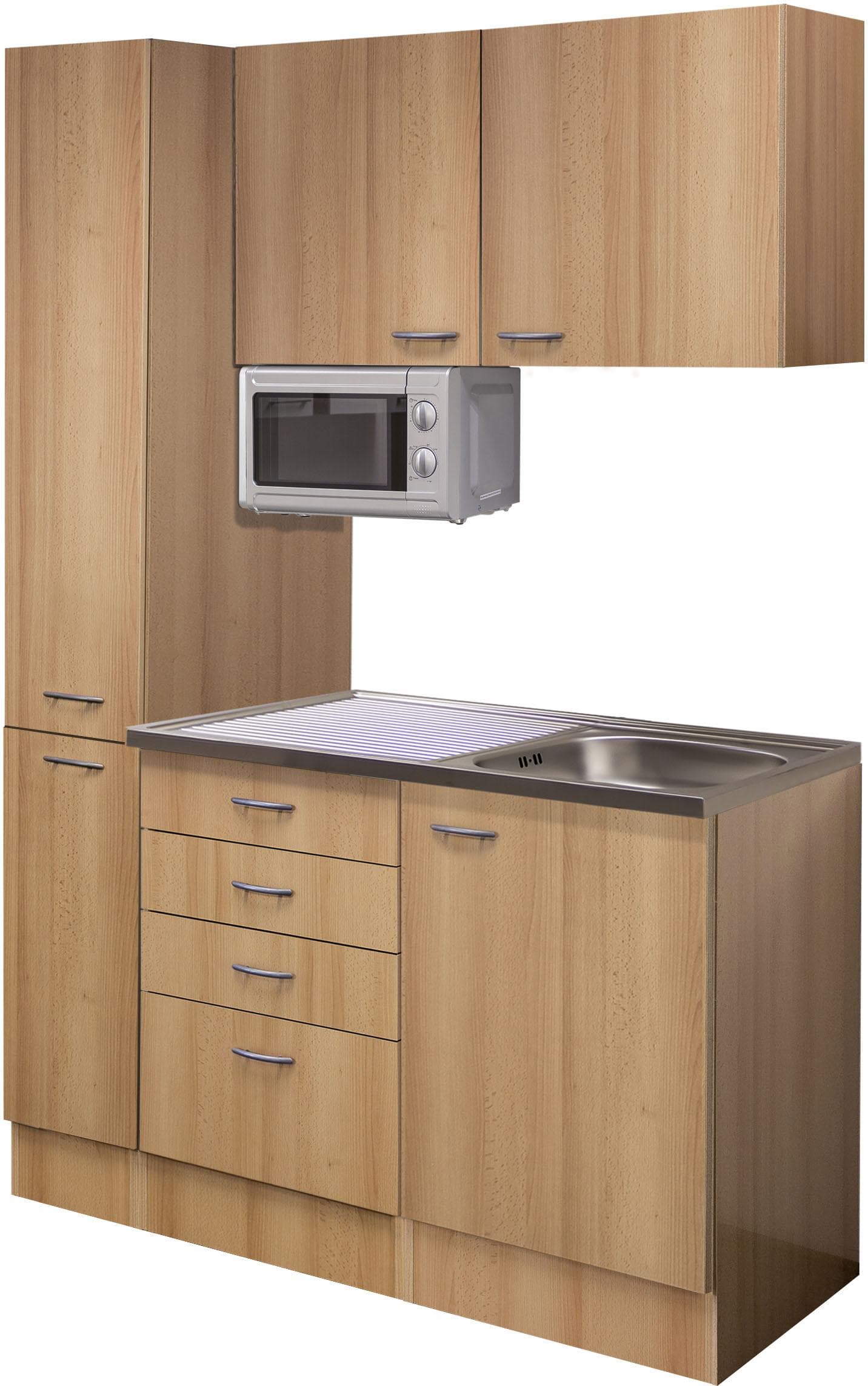 Küchenzeile FLEX-WELL Nano Braun Buche Nachbildung