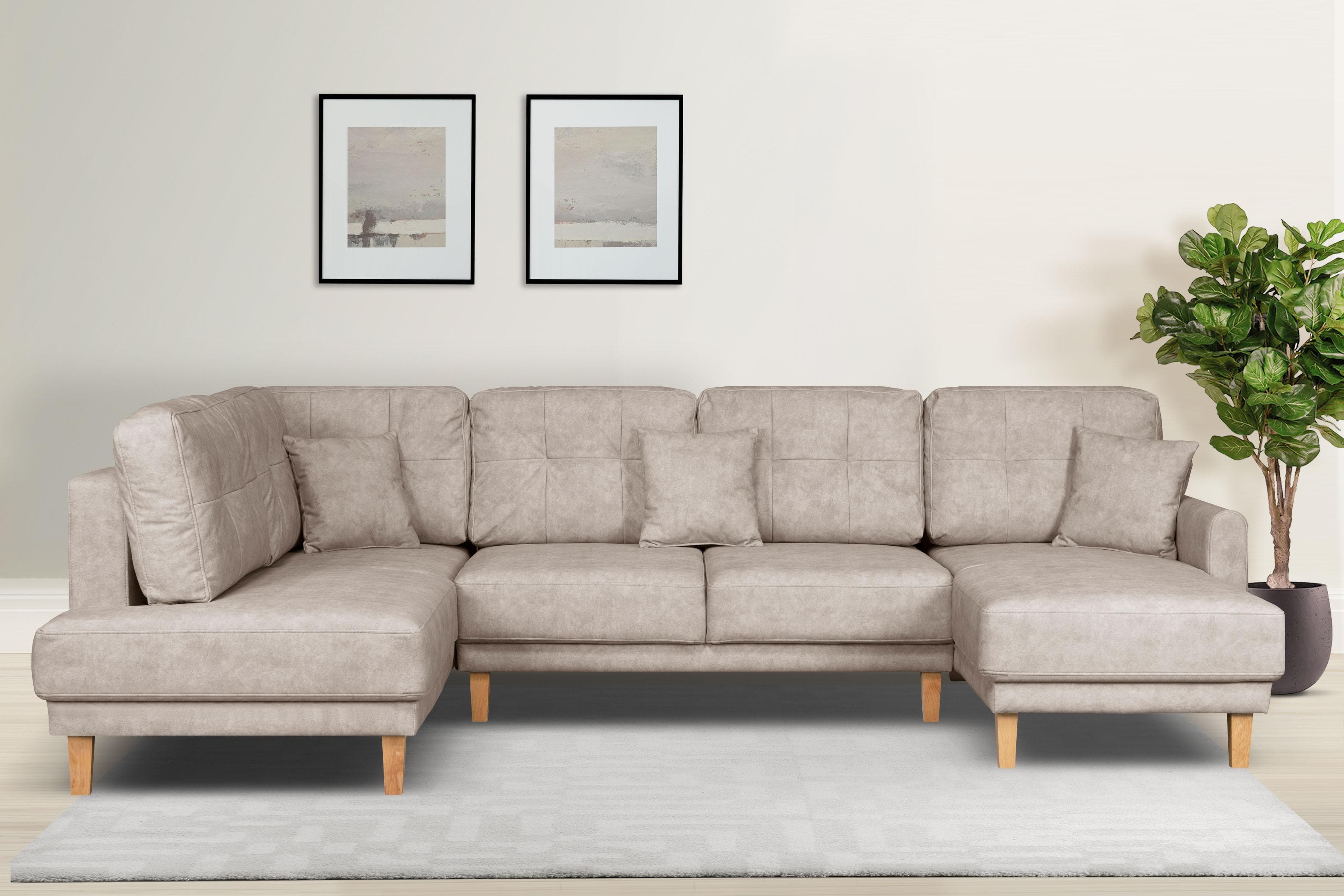 HOME AFFAIRE Wohnlandschaft TRIPLO U-Form Creme Polyester