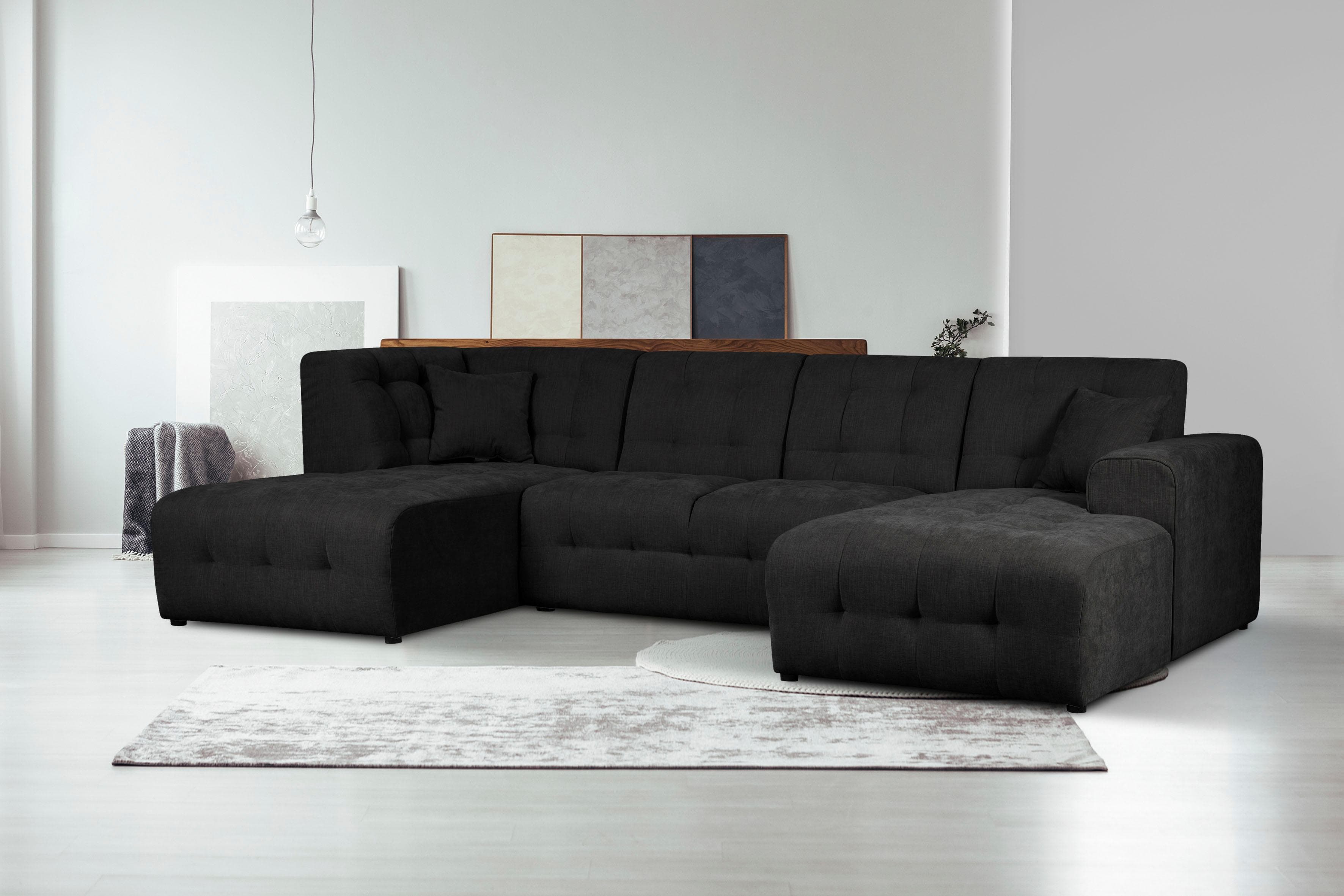 HOME AFFAIRE Nosia U-Form Wohnlandschaft Schwarz mit Recamiere
