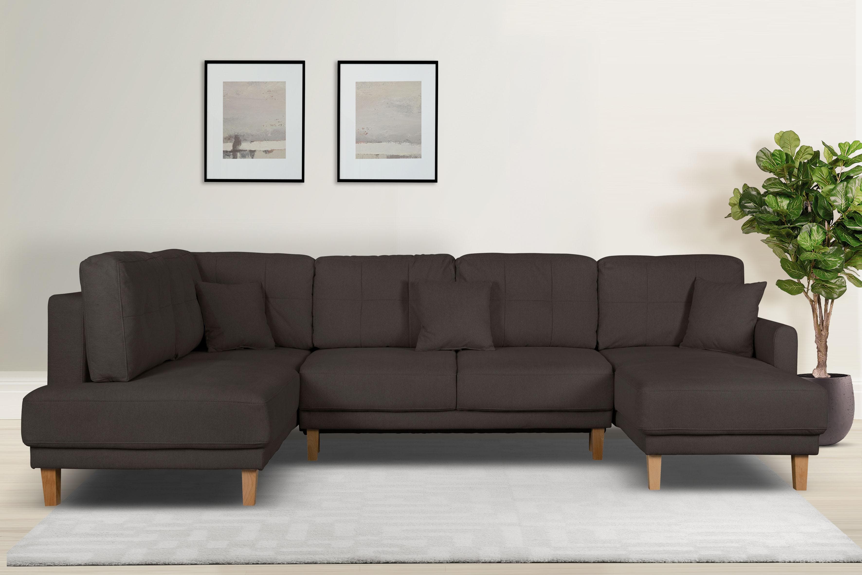 HOME AFFAIRE Wohnlandschaft TRIPLO U-Form mit Schlaffunktion Schwarz