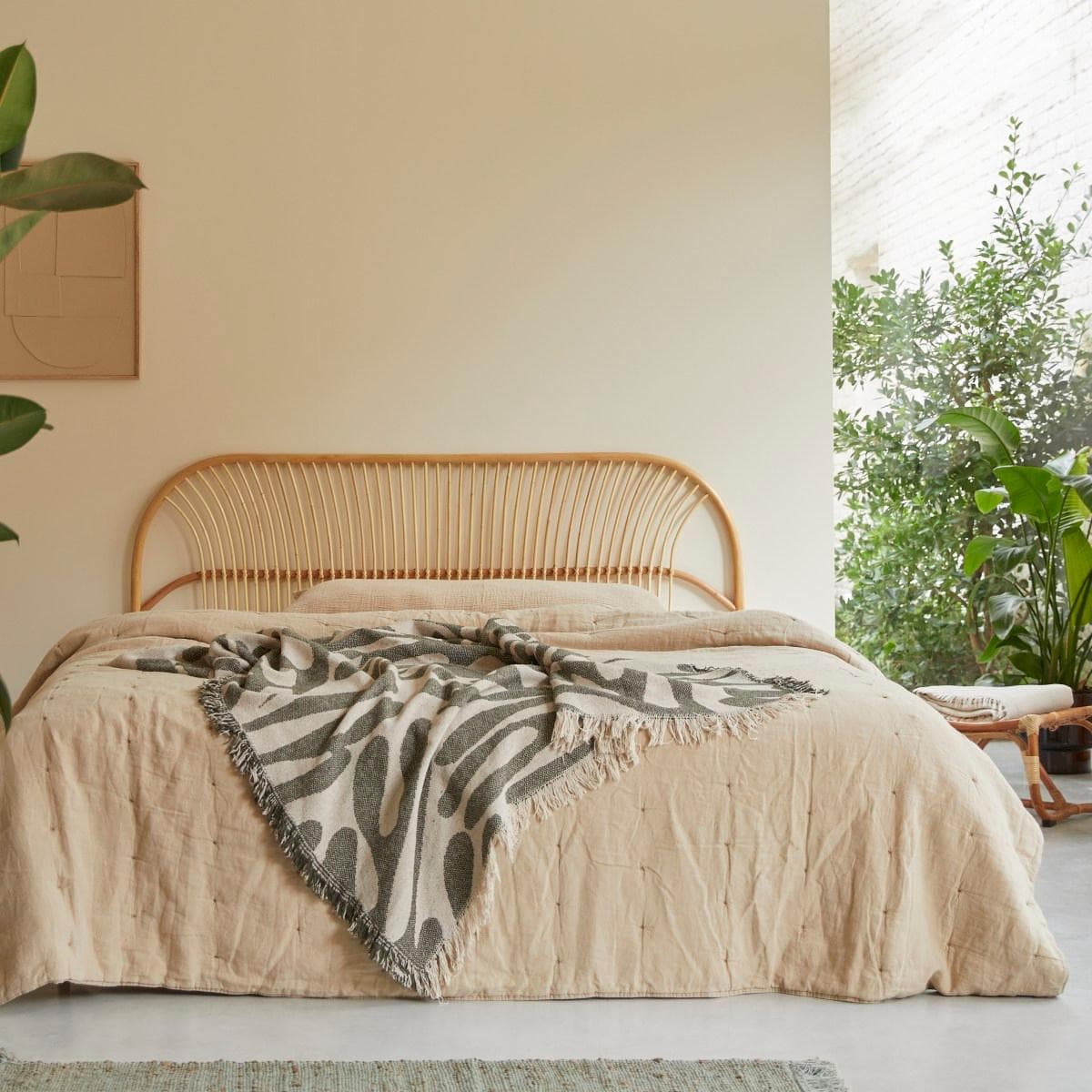 Tikamoon Rattan Bett Kopfteil Beige