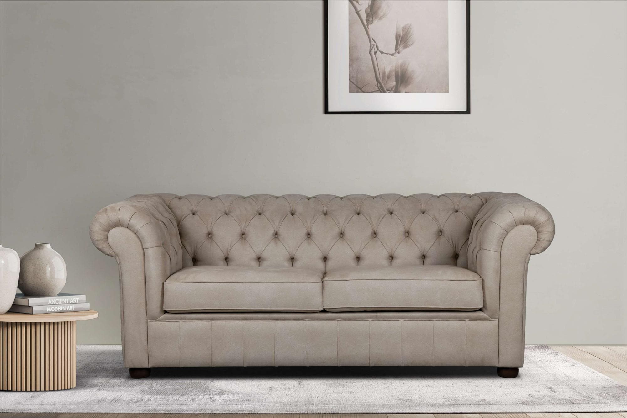 HOME AFFAIRE CHARENTE 3-Sitzer Sofa Chesterfield Beige mit Bettfunktion