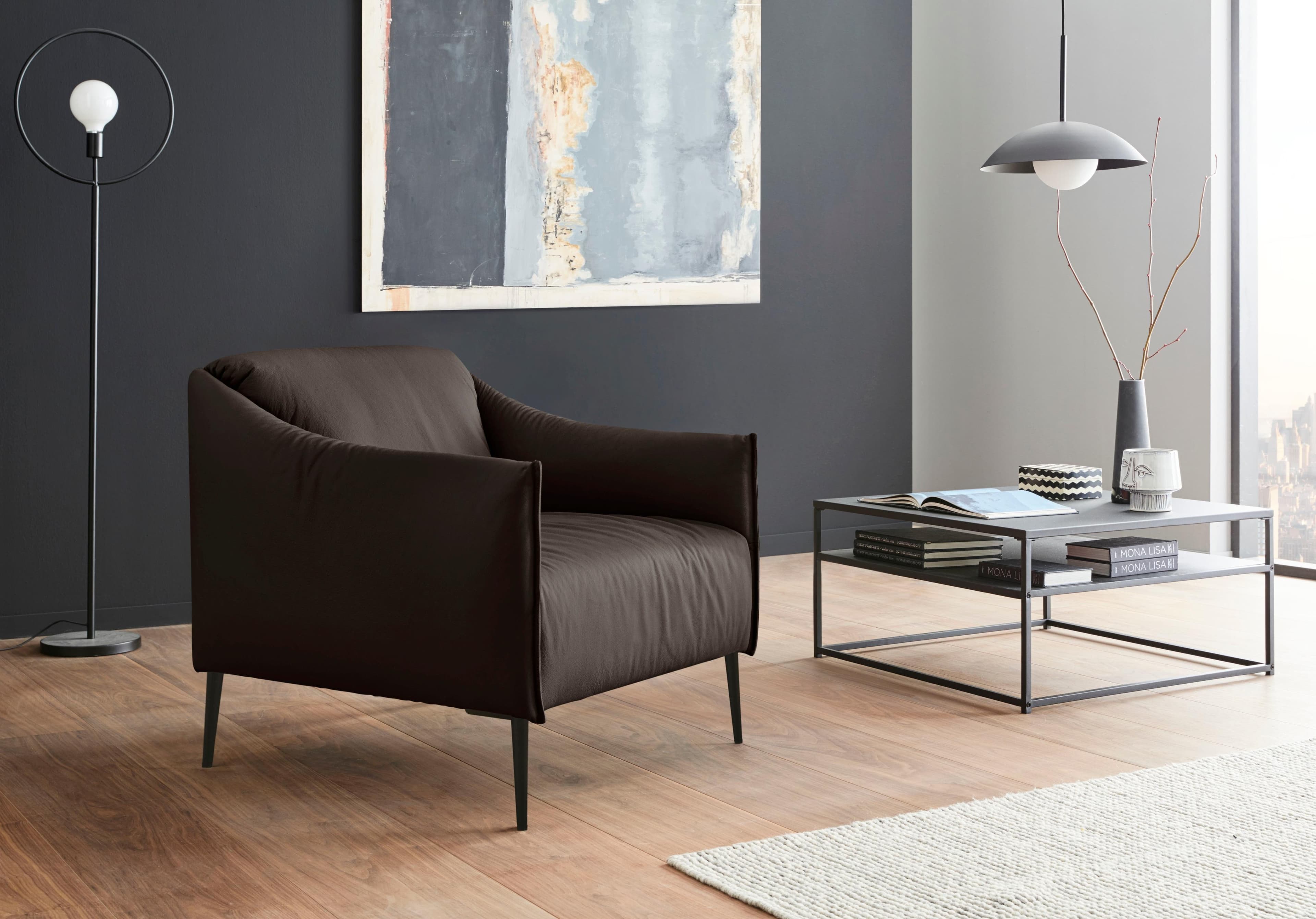 Moderner Cocktailsessel aus Leder und Metall