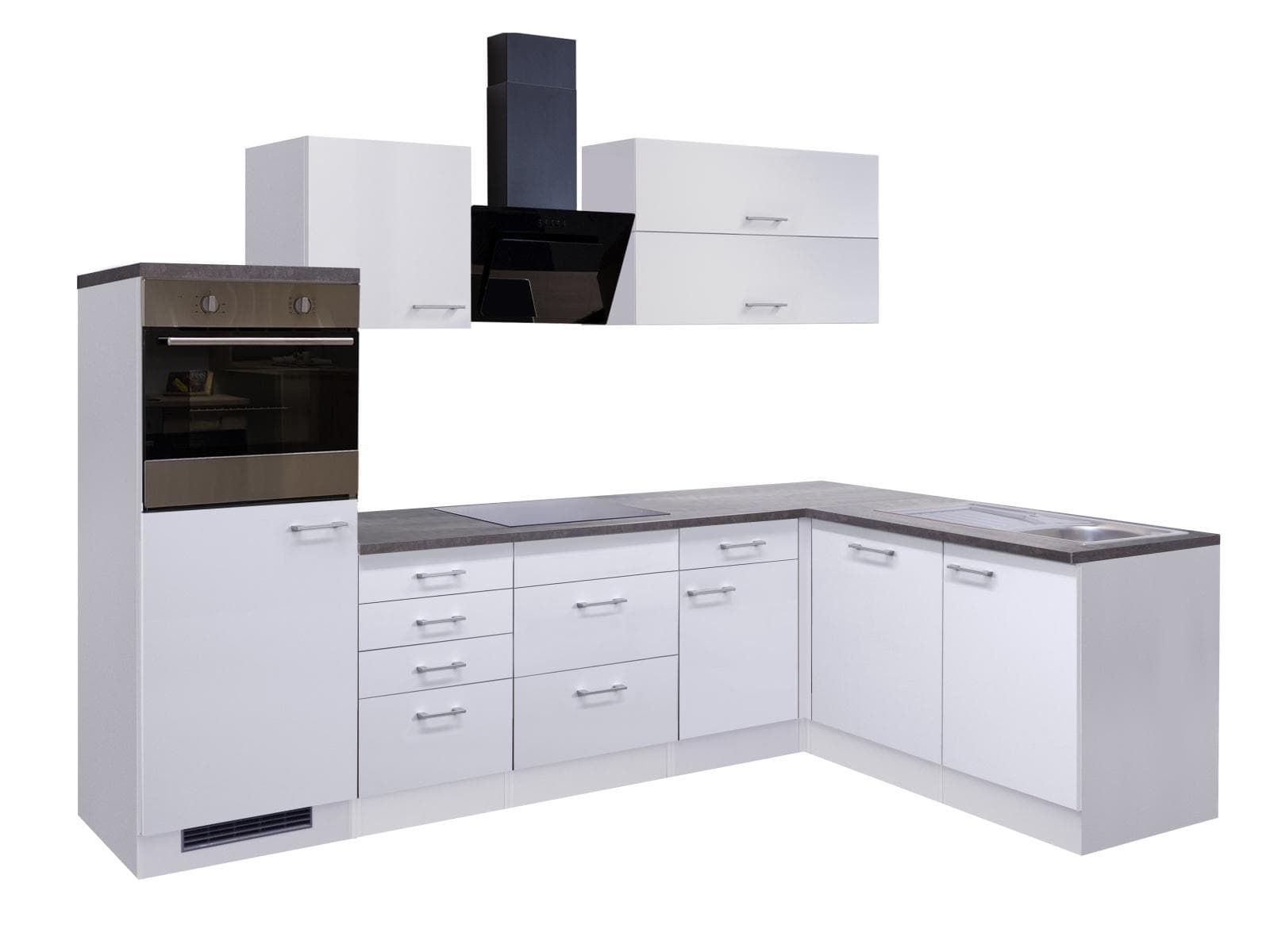 Winkelküche LUCCA Weiß mit Caledonia-Nachbildung