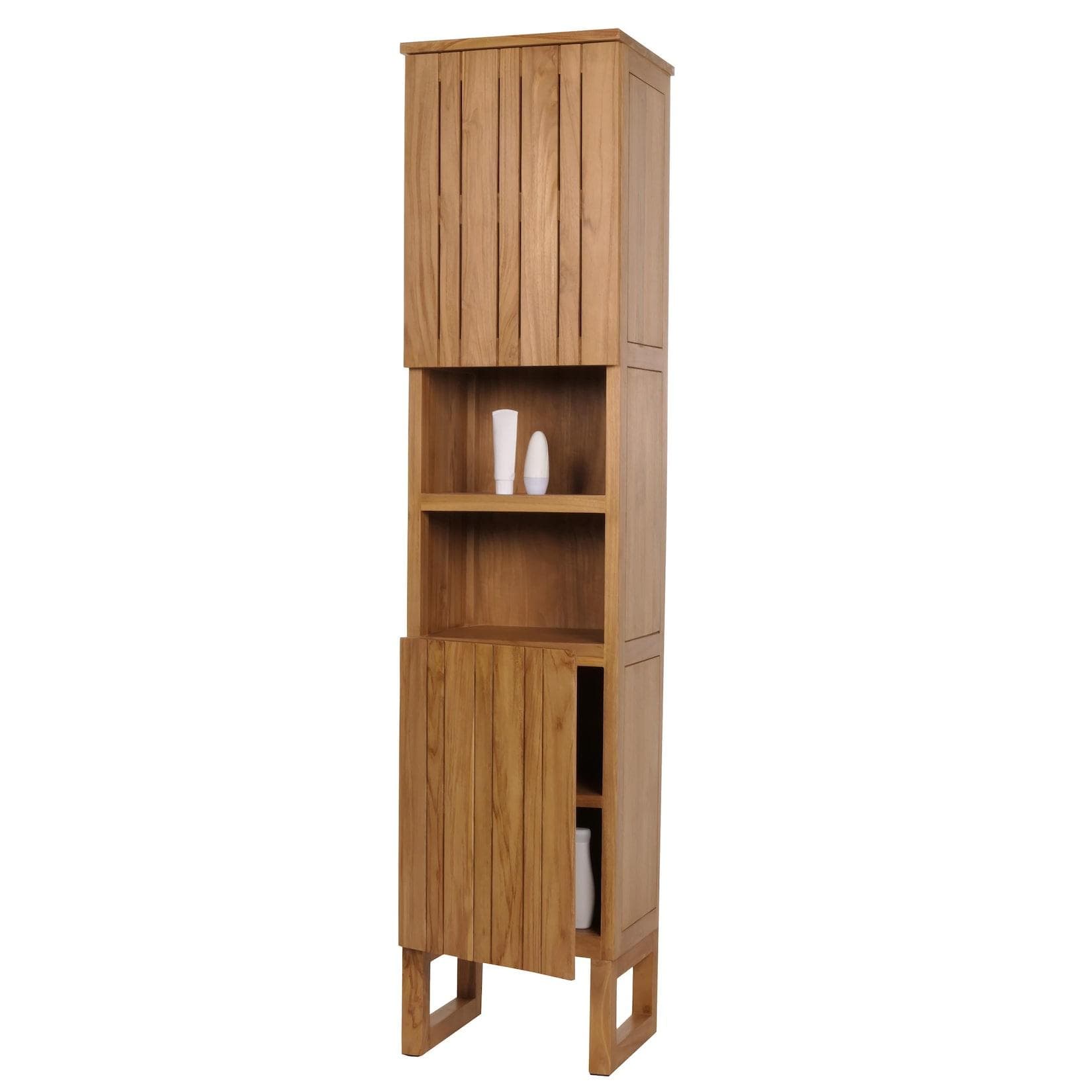 MCW Teak-Hochschrank Badschrank 2 Türen 6 Fächer Braun