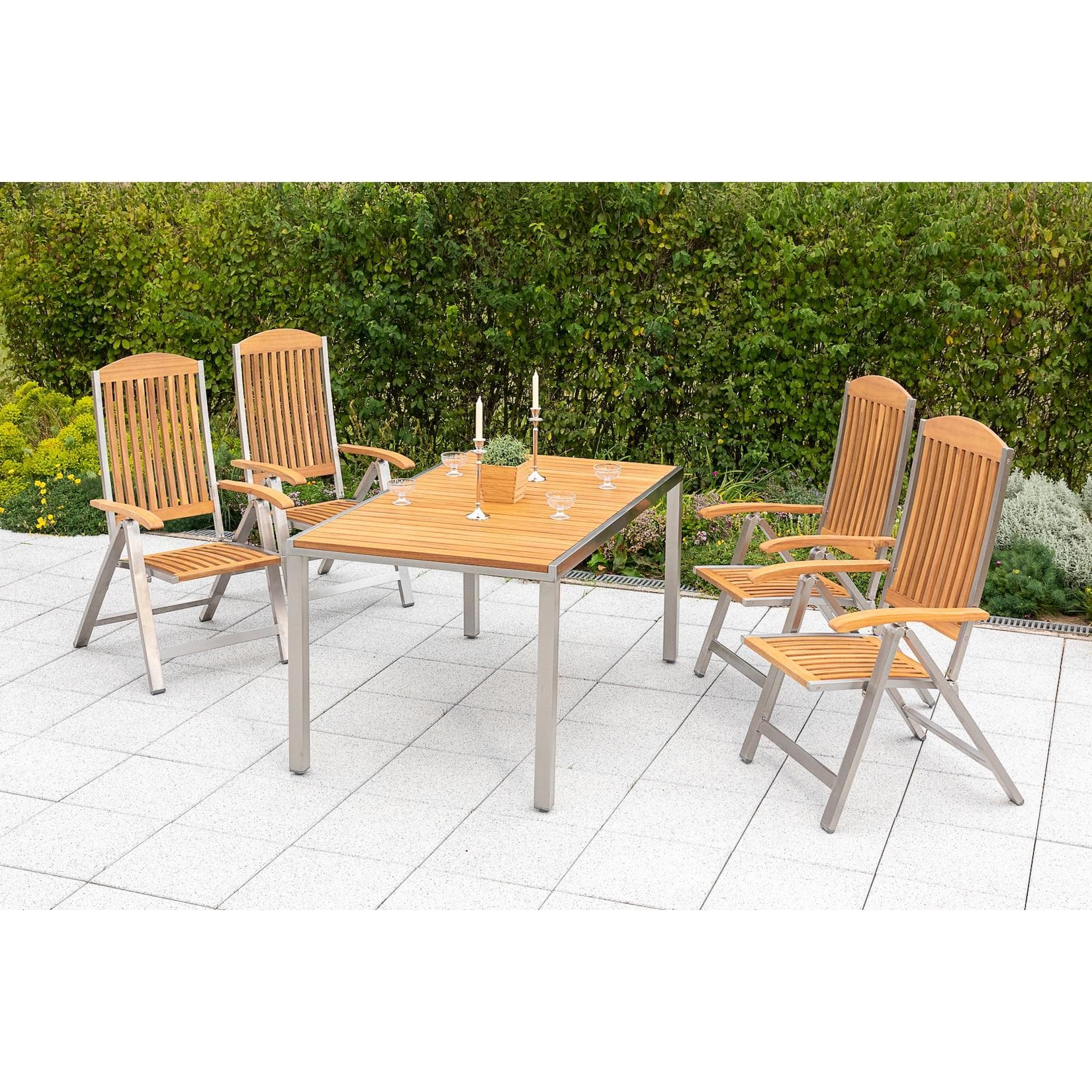 5-teilige Garten-Essgruppe Keros mit Klappsesseln