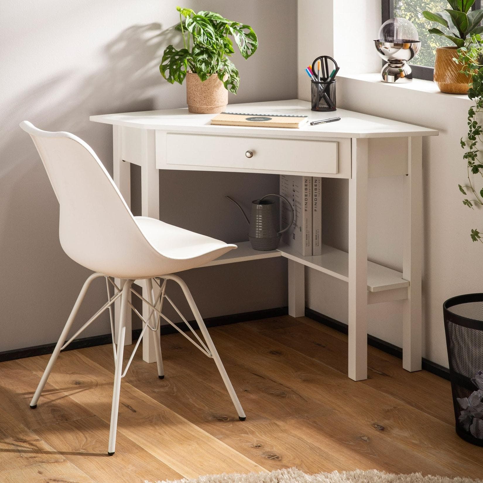 FINEBUY Eckschreibtisch Weiß mit Schubladen - Platzsparend für Homeoffice