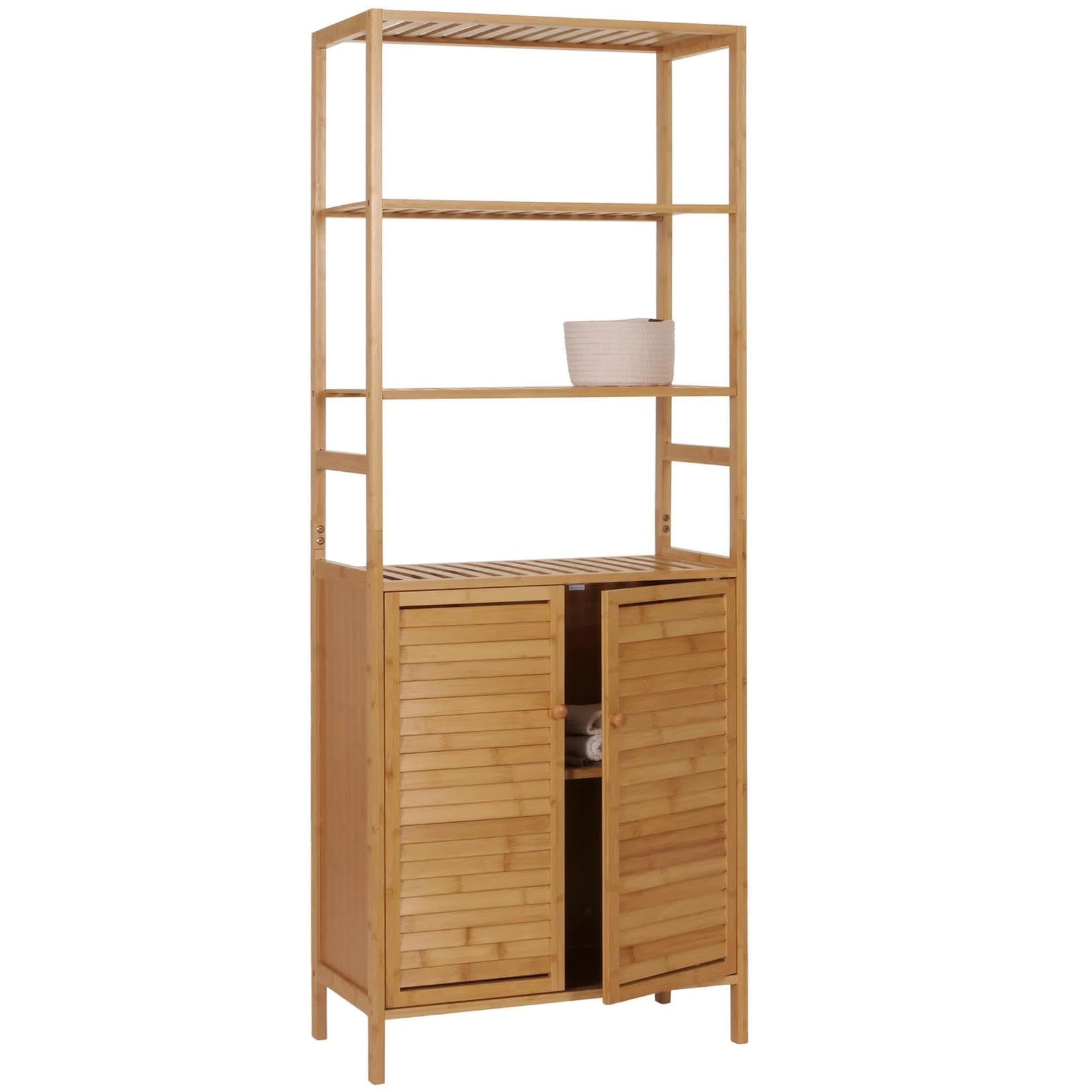 MCW Hochschrank Badschrank 2 Türen 4 Regalböden Bambus MDF