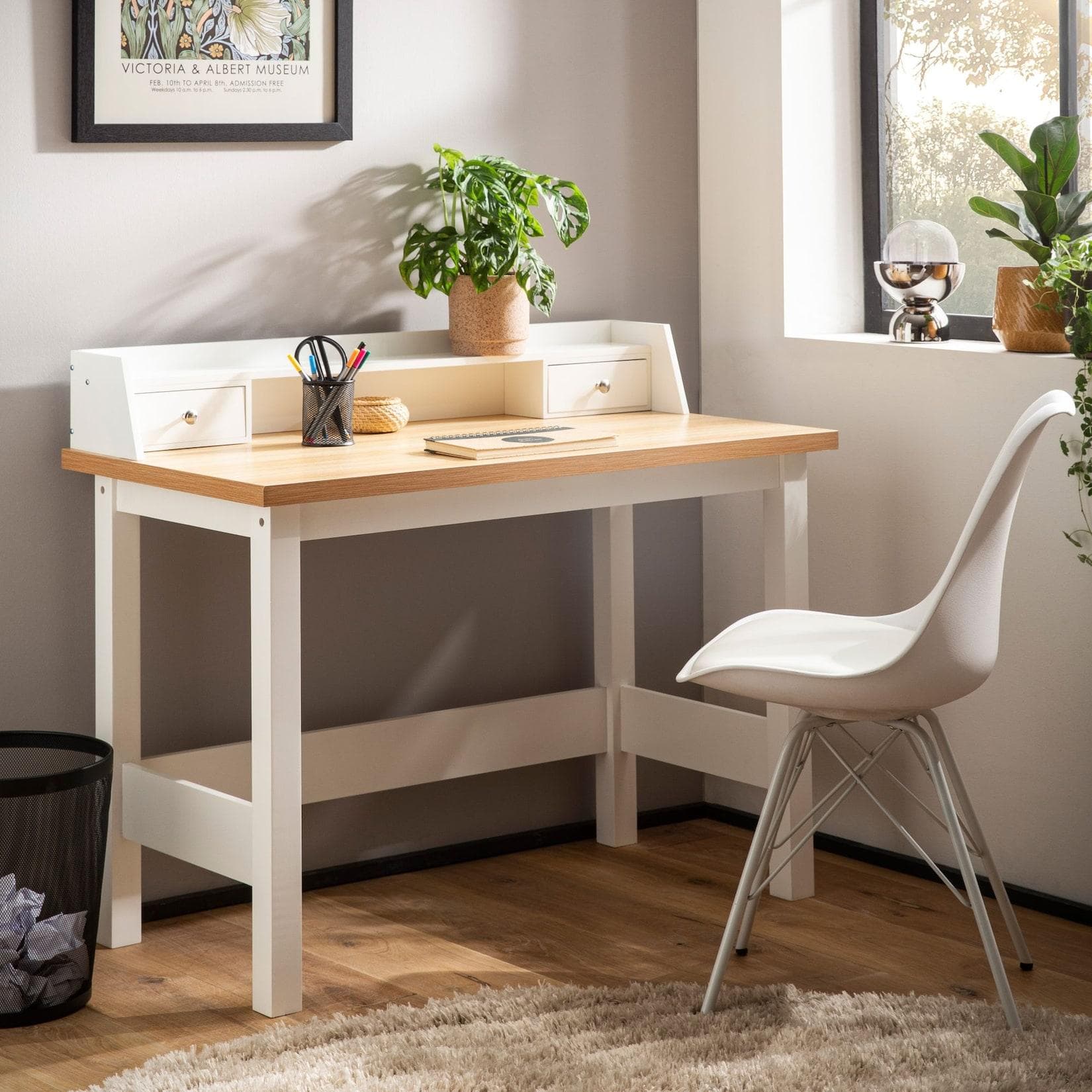 FINEBUY Schreibtisch FB107875 Weiß - Platzsparender Bürotisch mit Schublade für HomeOffice