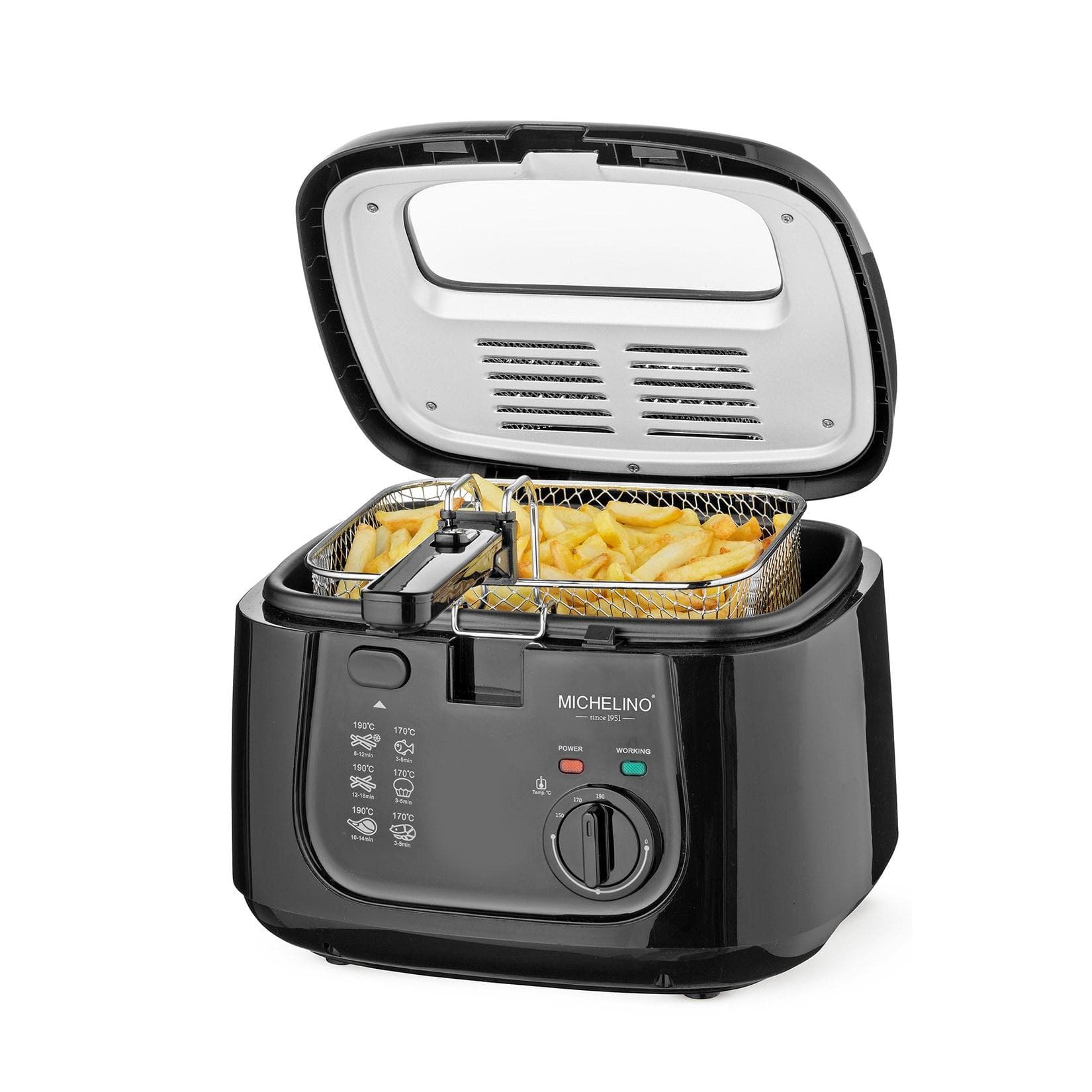 Michelino Heißluftfritteuse 5,0 Liter 1450 Watt Schwarz mit Sichtfenster