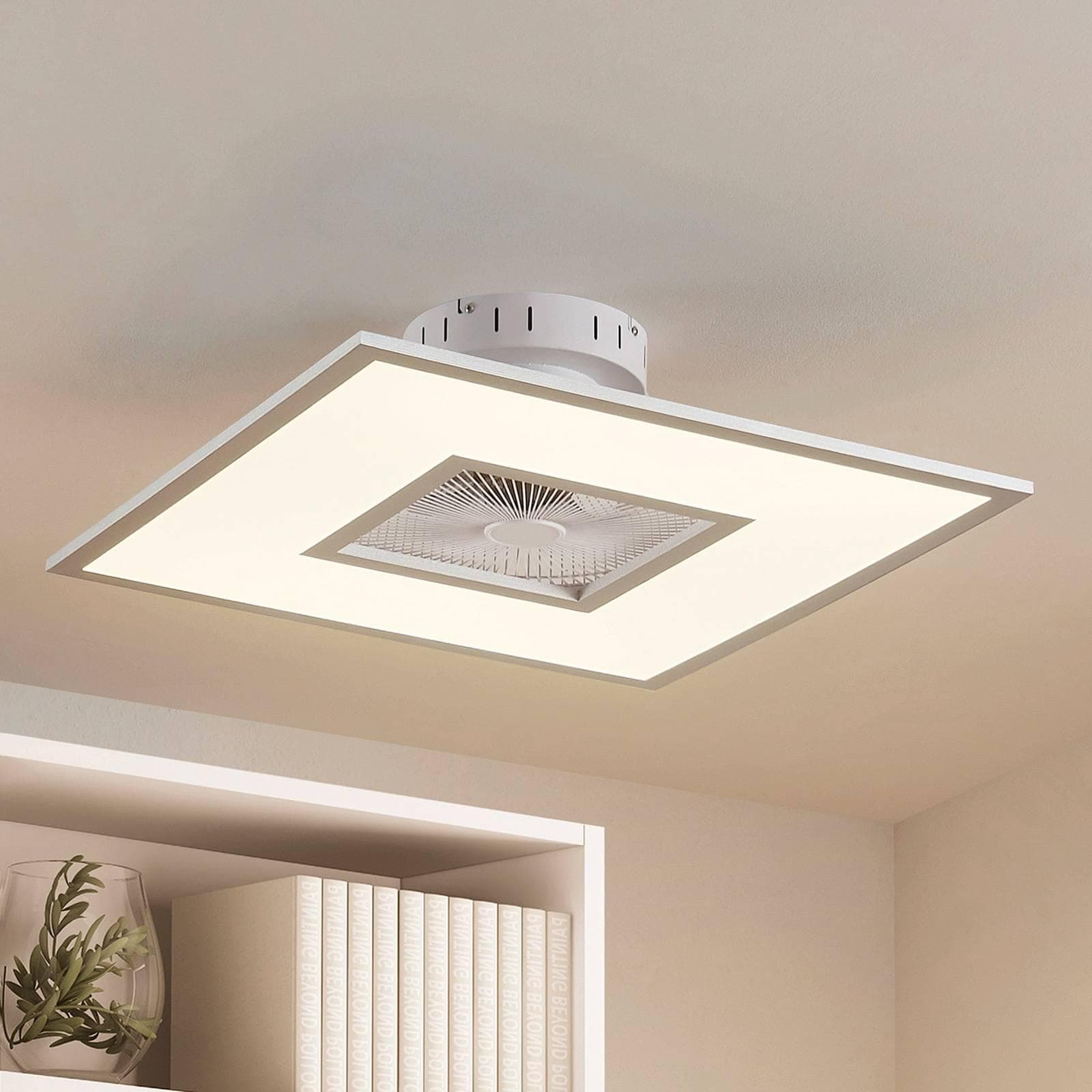Lindby LED-Deckenventilator Romea, eckig, DC, leise, 60 cm, CCT-Farbwechsel