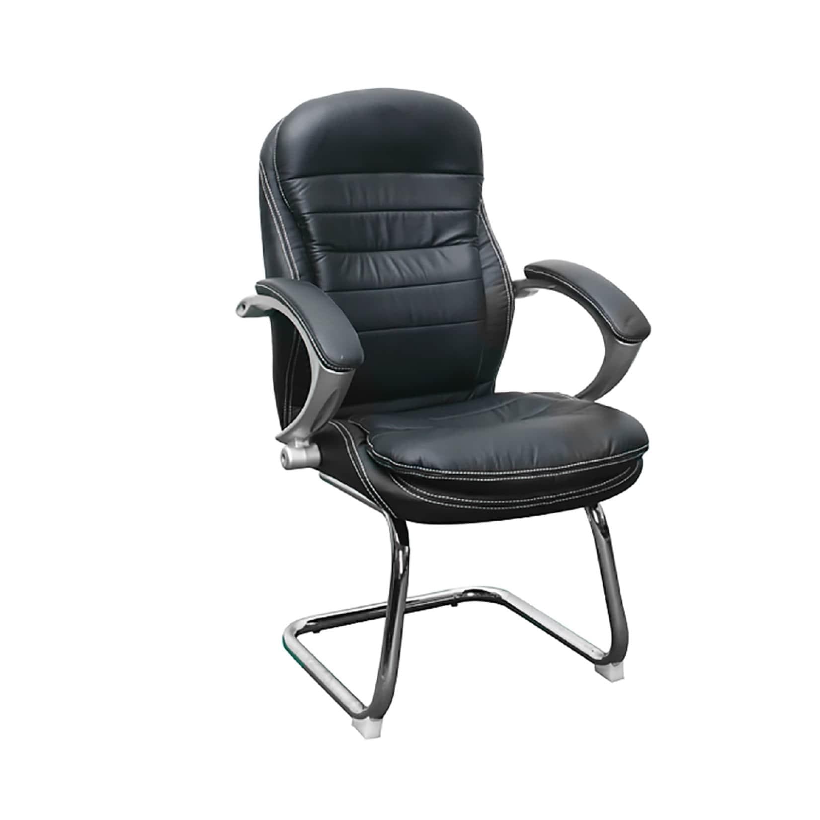 Jet-Line Büro Konferenzstuhl Bergamo Schwarz Echtleder Freischwinger