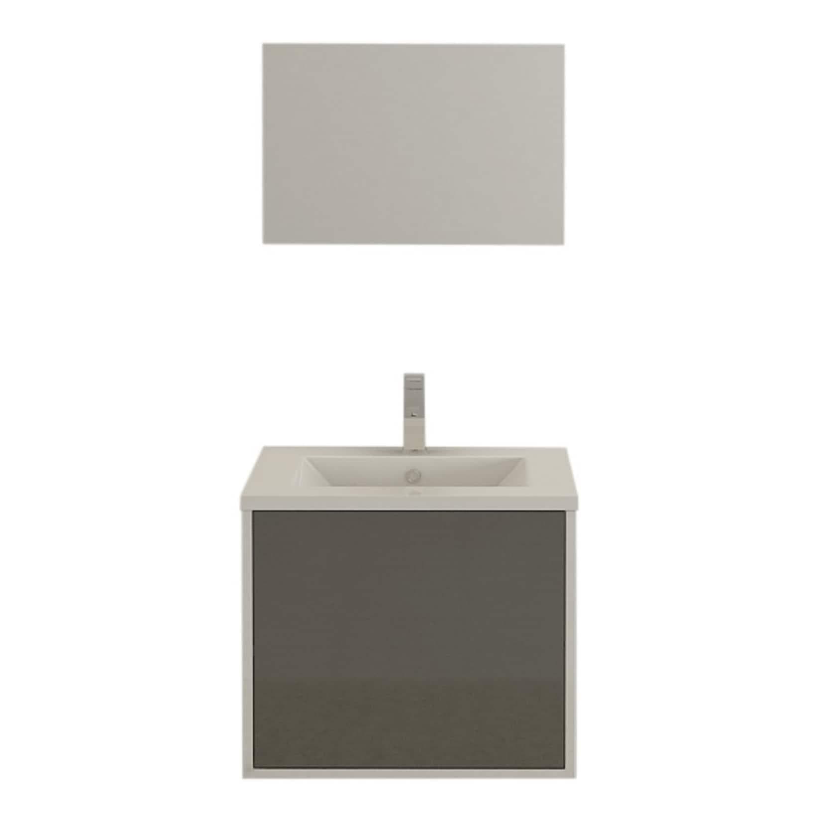 LINZ Badset grau Badmöbel 60 cm Waschbecken Unterschrank Hochglanz Jet-Line Bad-Set Badausstattung