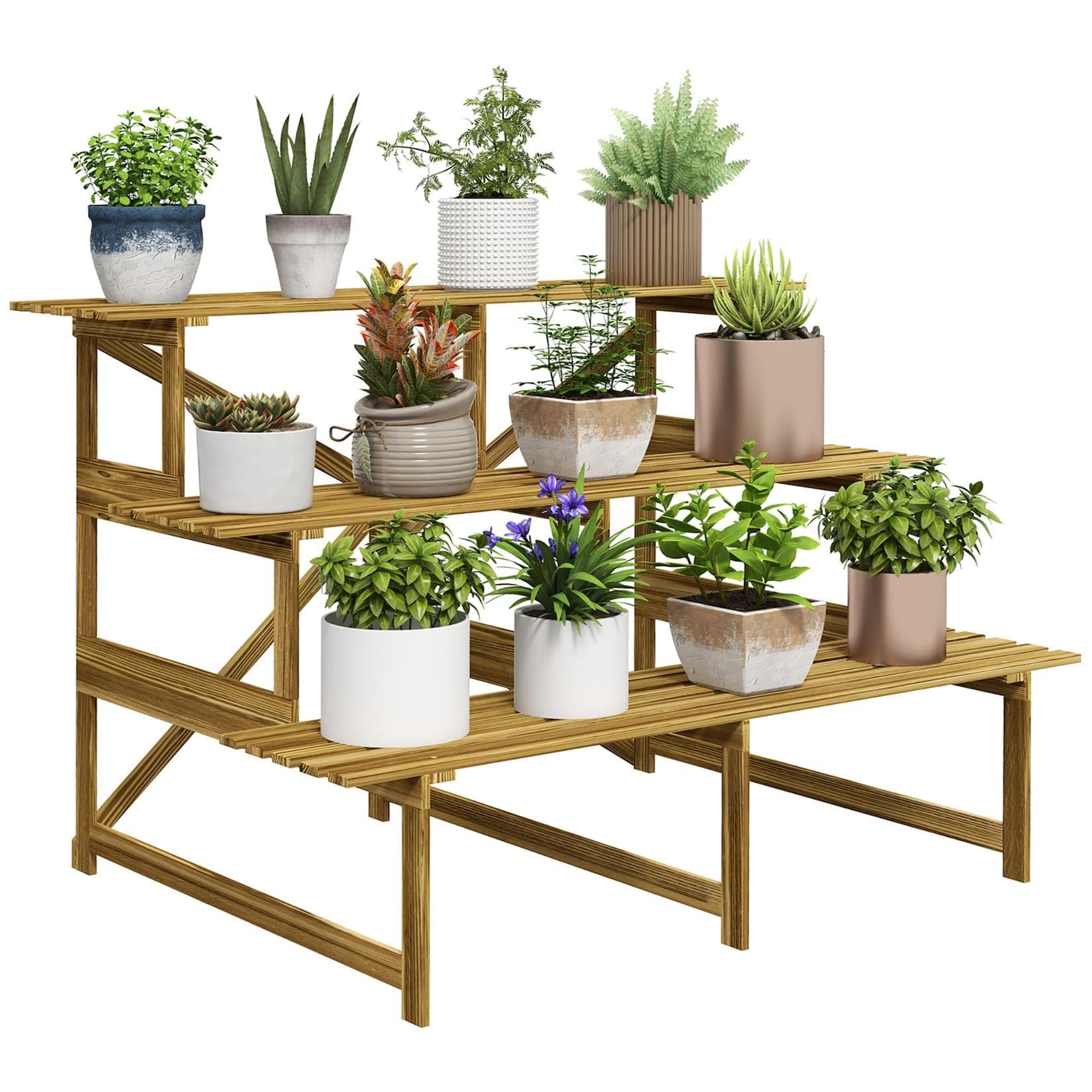 Outsunny Tannenholz-Pflanzentreppe für Garten & Balkon - 3 Stufen