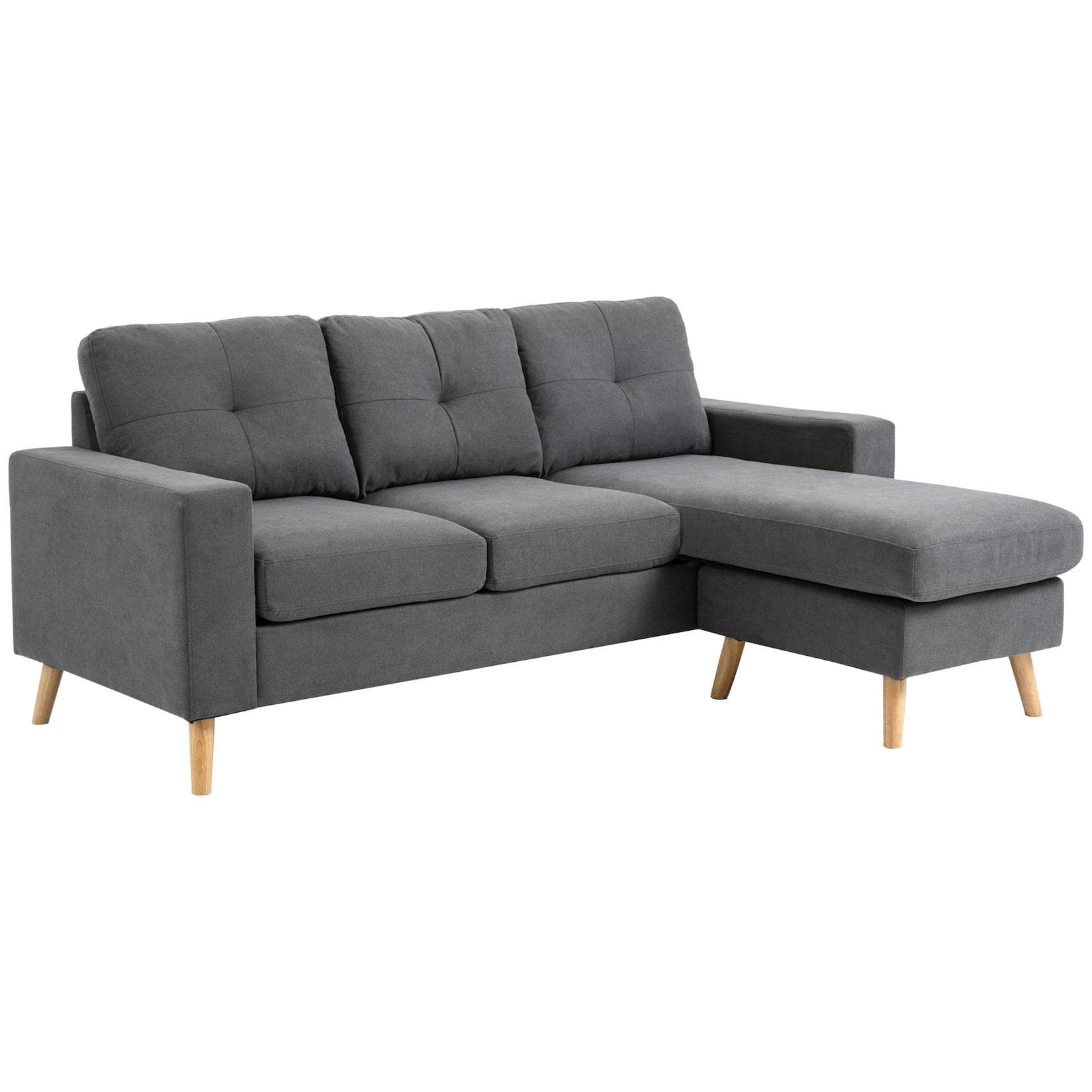 HOMCOM Ecksofa in L-Form: Leinenoptik, Dunkelgrau, Wendbare Chaiselongue