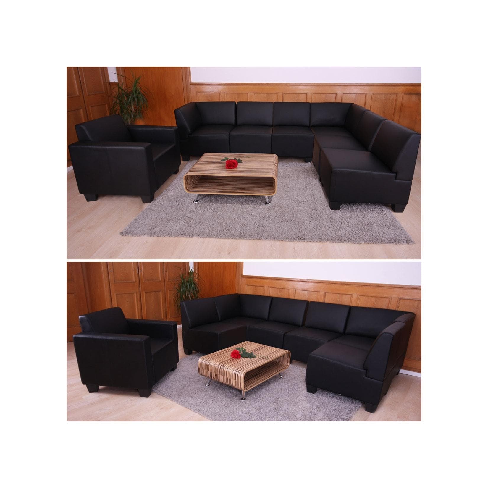 MCW Couch-Garnitur Moncalieri 6-1 Schwarz 7-tlg. Modulsofa