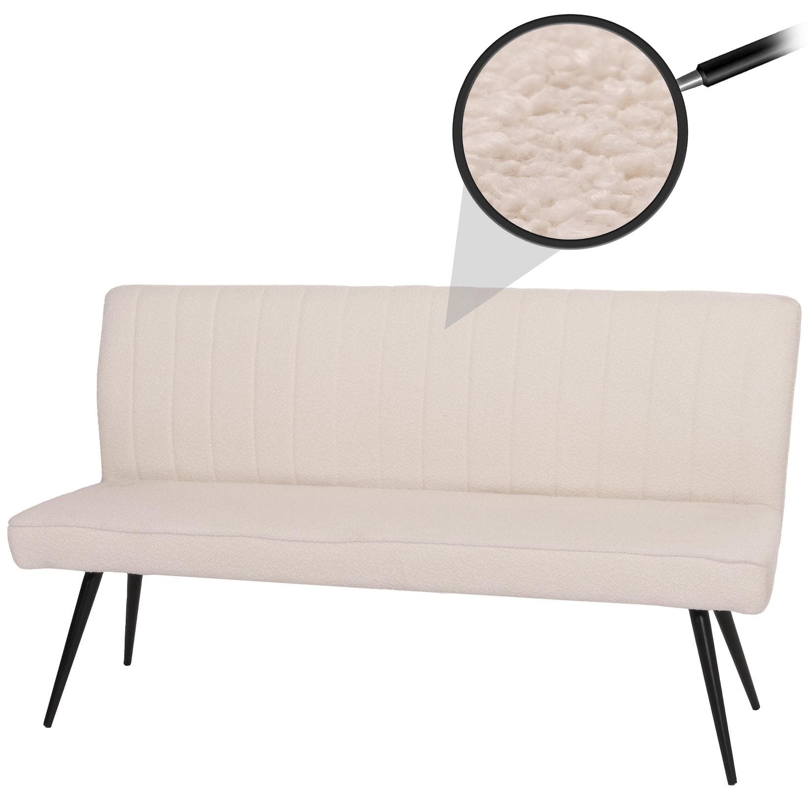 MCW Sitzbank MCW-K16 mit Rückenlehne, Bouclé Stoff, Metall, Creme-Beige