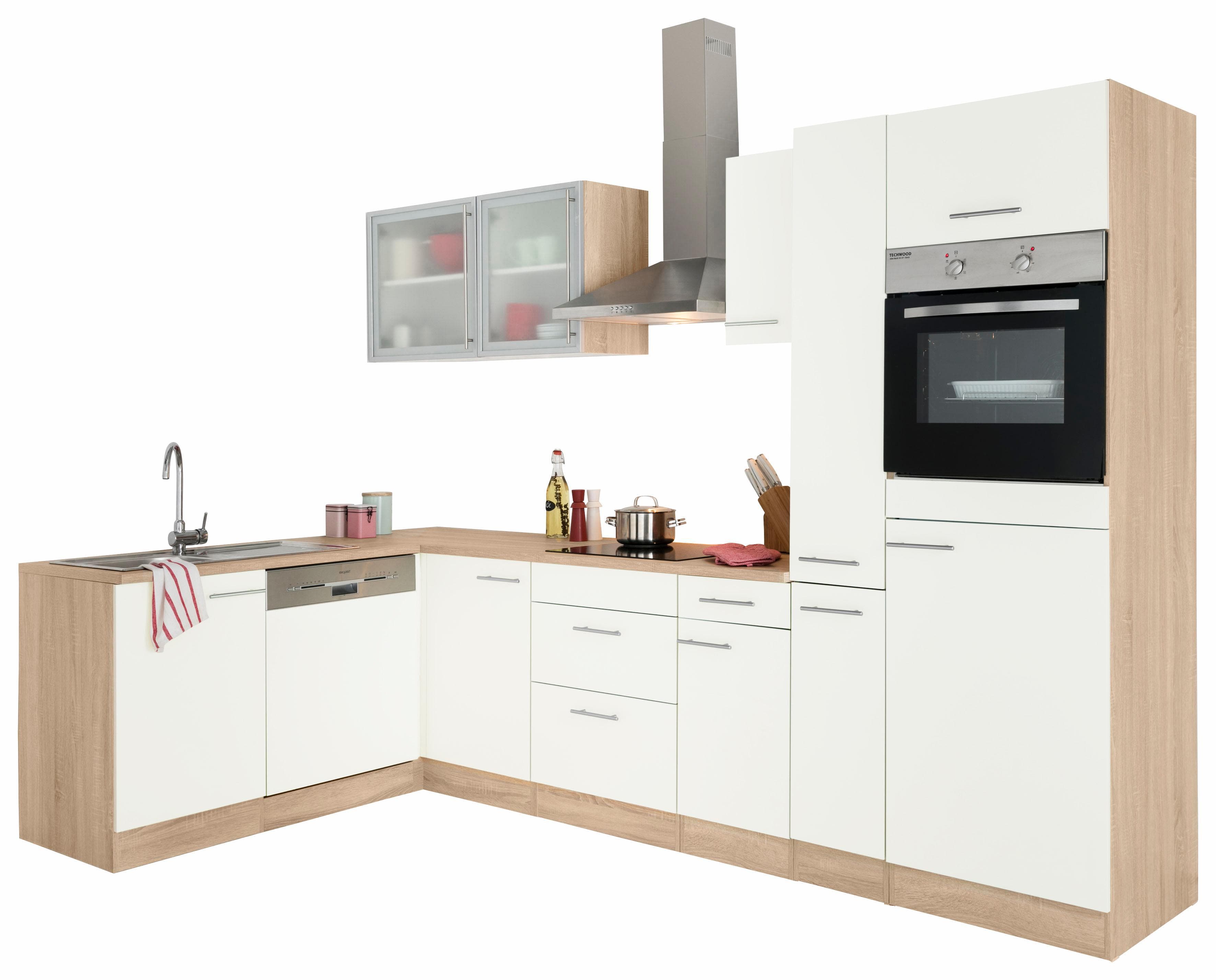 Winkelküche OPTIFIT Kalmar Weiß Eichefarben Hell 300x207x60 cm