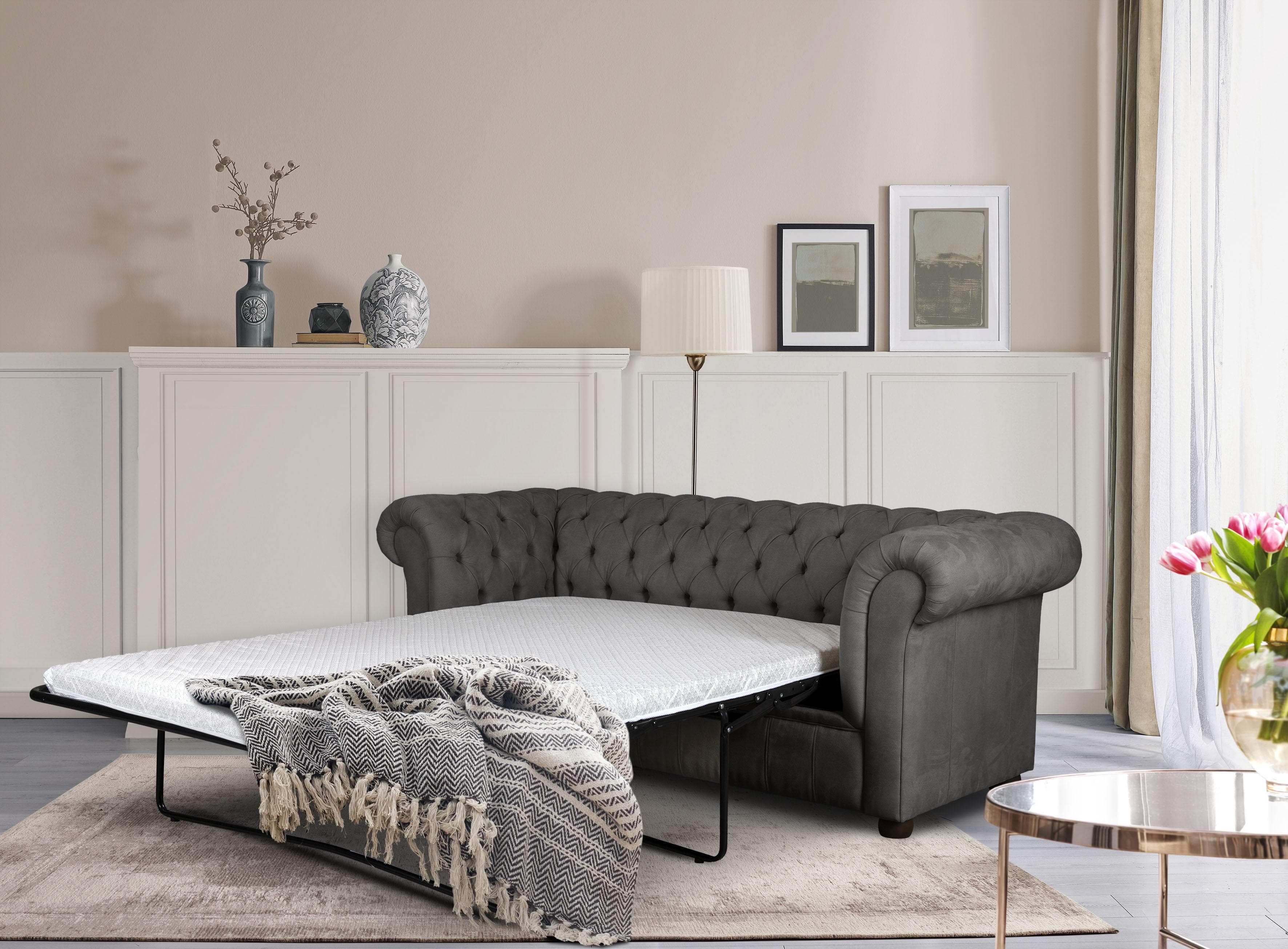 HOME AFFAIRE CHARENTE 3-Sitzer Schlafsofa Dunkelgrau Chesterfield