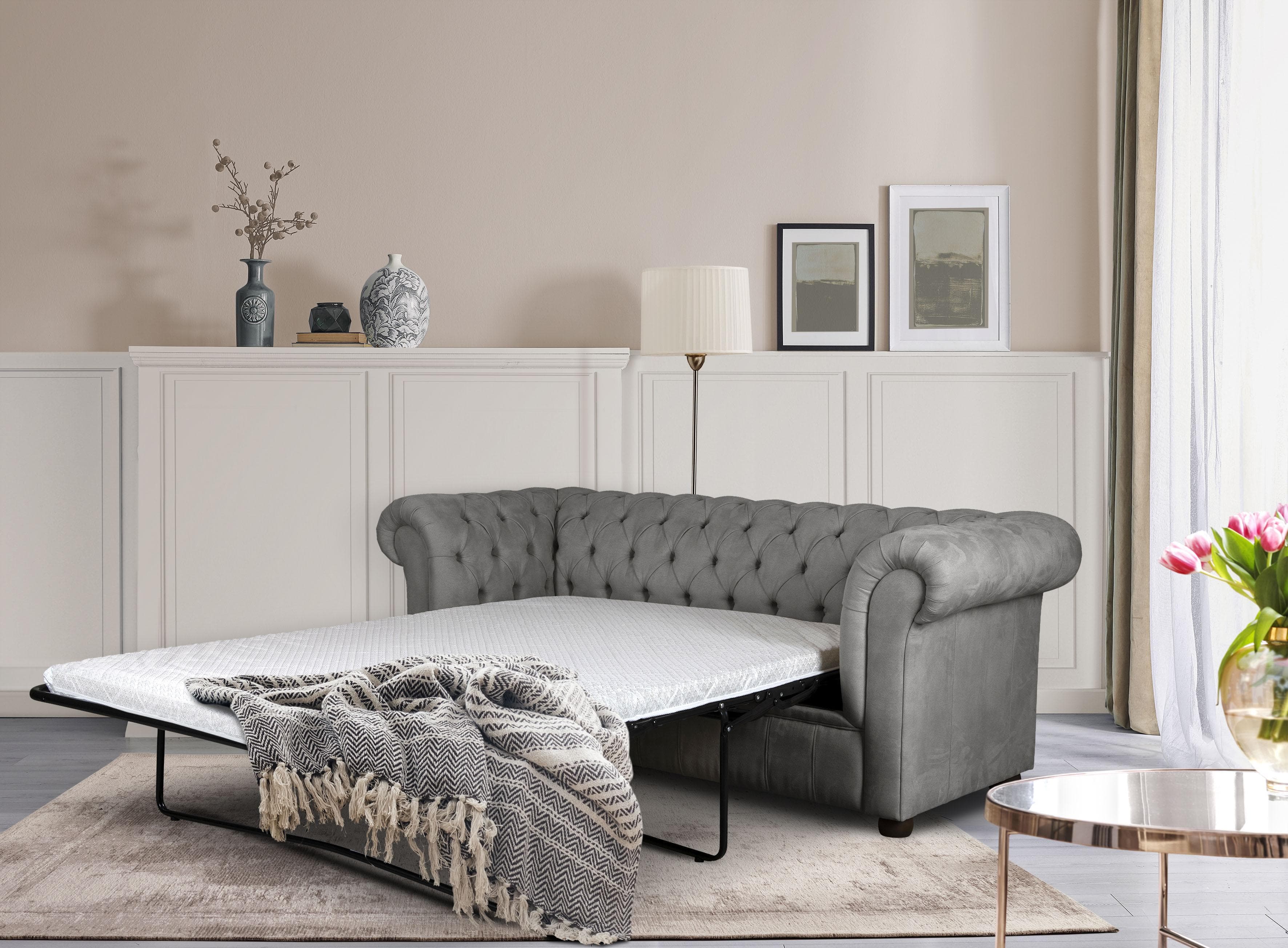 HOME AFFAIRE CHARENTE 3-Sitzer Schlafsofa Chesterfield Grau
