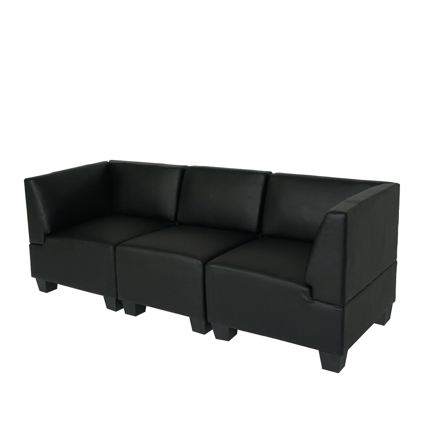 MCW Modular 3-Sitzer Sofa Couch Moncalieri Schwarz Kunstleder Hohe Armlehnen