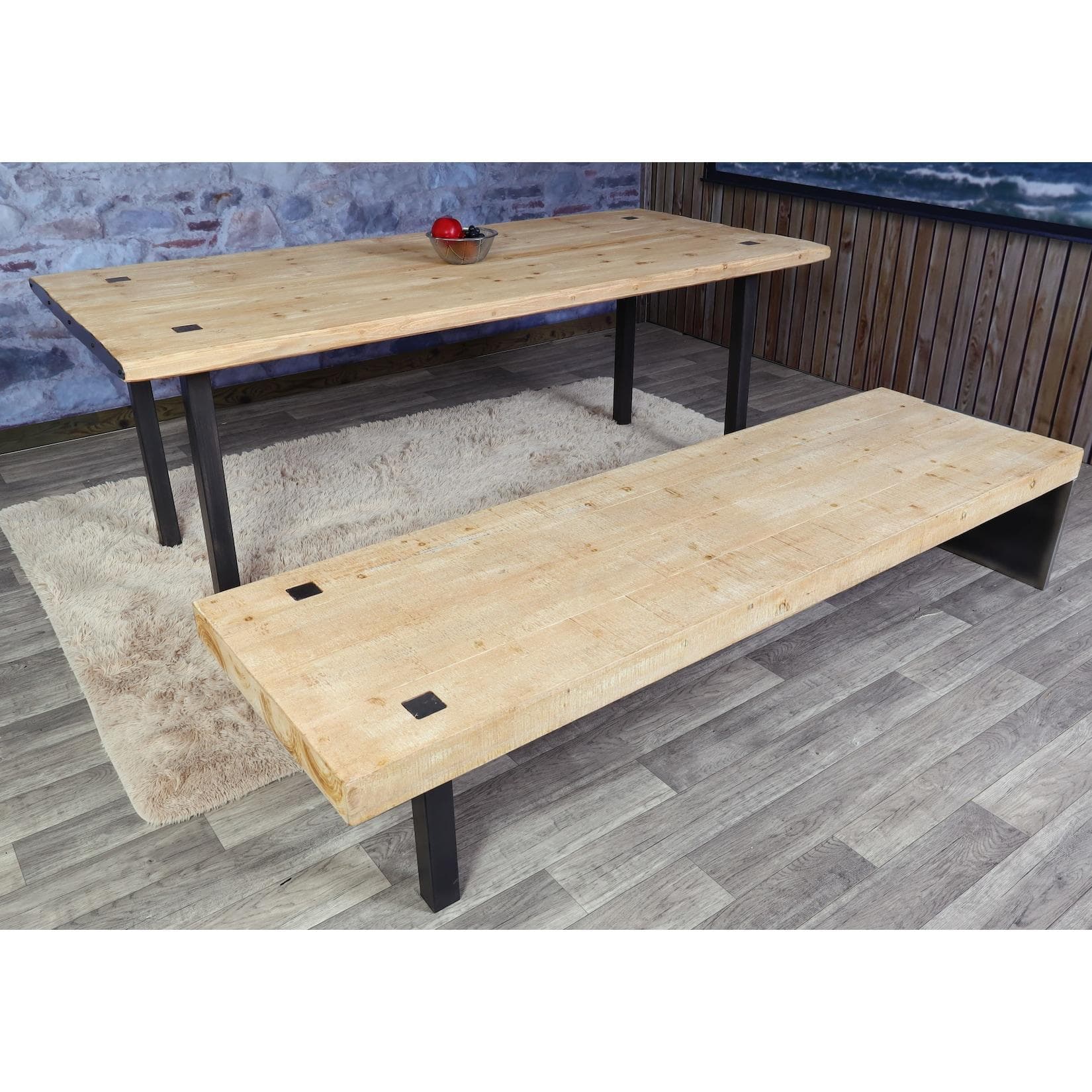 MCW Esszimmer-Set MCW-L75 Massivholz Esstisch mit Sitzbank Natur