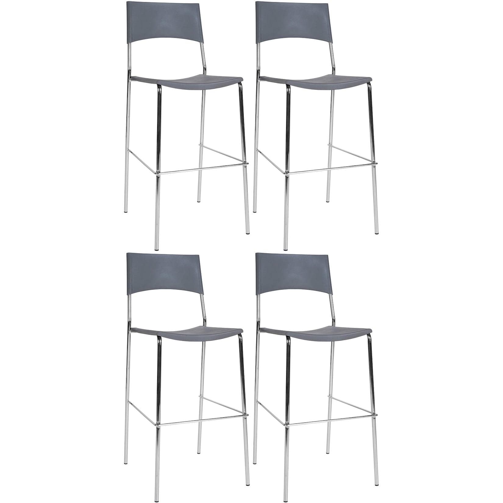 CLP 4er Set Barhocker Genua Stapelbar Chrom-Optik Kunststoffsitz